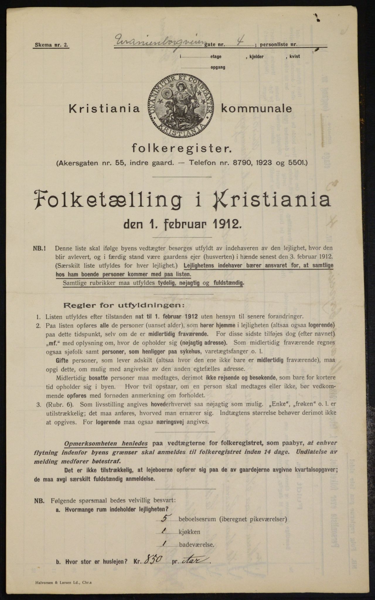 OBA, Kommunal folketelling 1.2.1912 for Kristiania, 1912, s. 120374