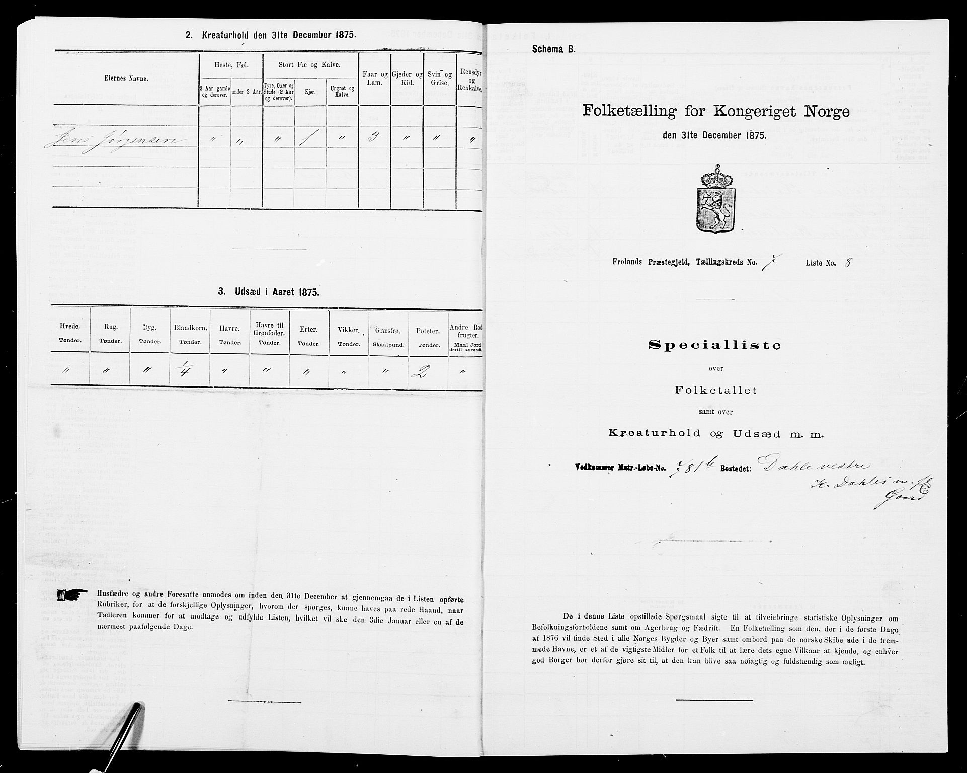 SAK, Folketelling 1875 for 0919P Froland prestegjeld, 1875, s. 650