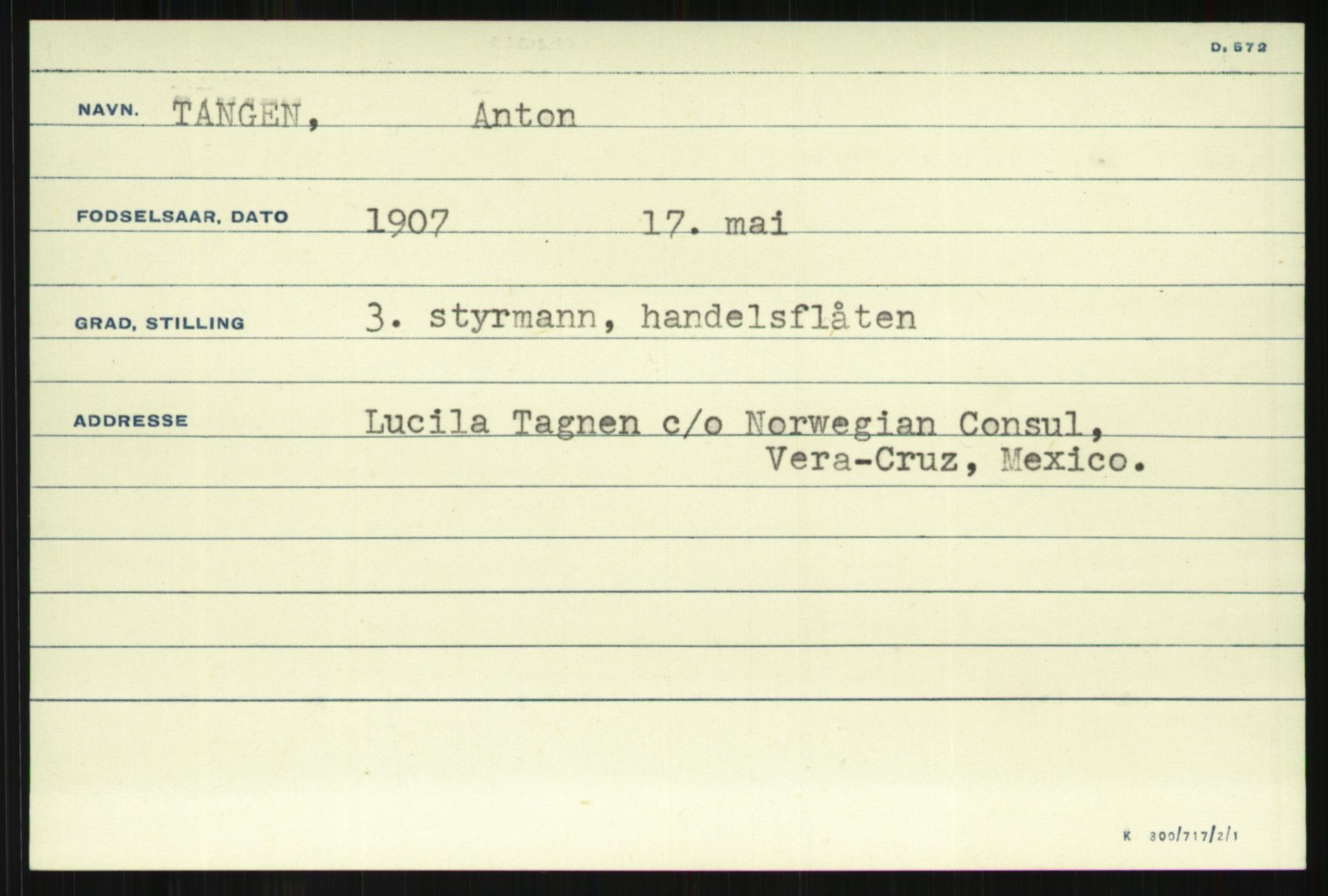 Direktoratet for sjømenn, AV/RA-S-3545/G/Gi/L0009: Kartotek over krigsdekorasjoner tildelt nordmenn under krigen, 1940-1945, s. 401