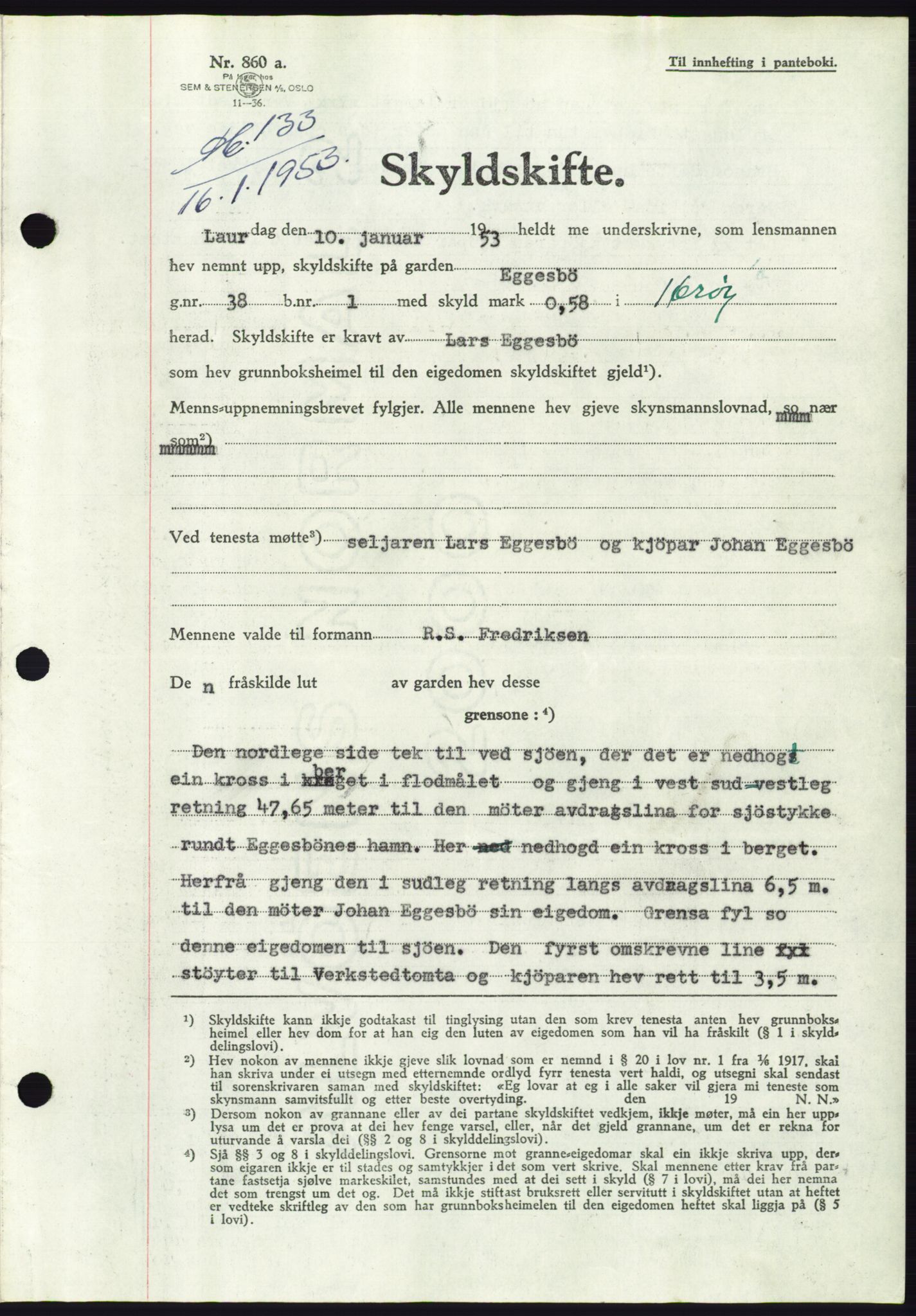 Søre Sunnmøre sorenskriveri, SAT/A-4122/1/2/2C/L0094: Pantebok nr. 20A, 1953-1953, Dagboknr: 133/1953