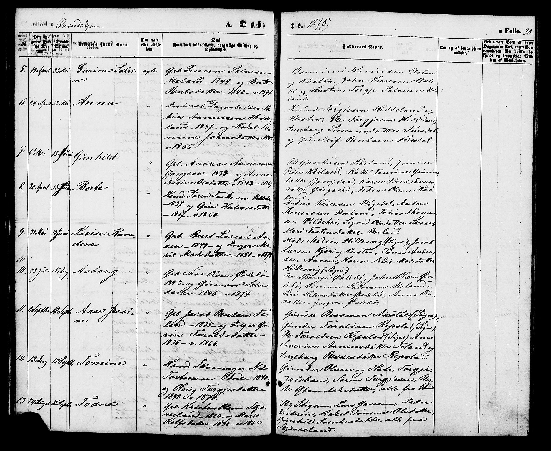 Holum sokneprestkontor, AV/SAK-1111-0022/F/Fa/Fac/L0003: Ministerialbok nr. A 3, 1860-1883, s. 80