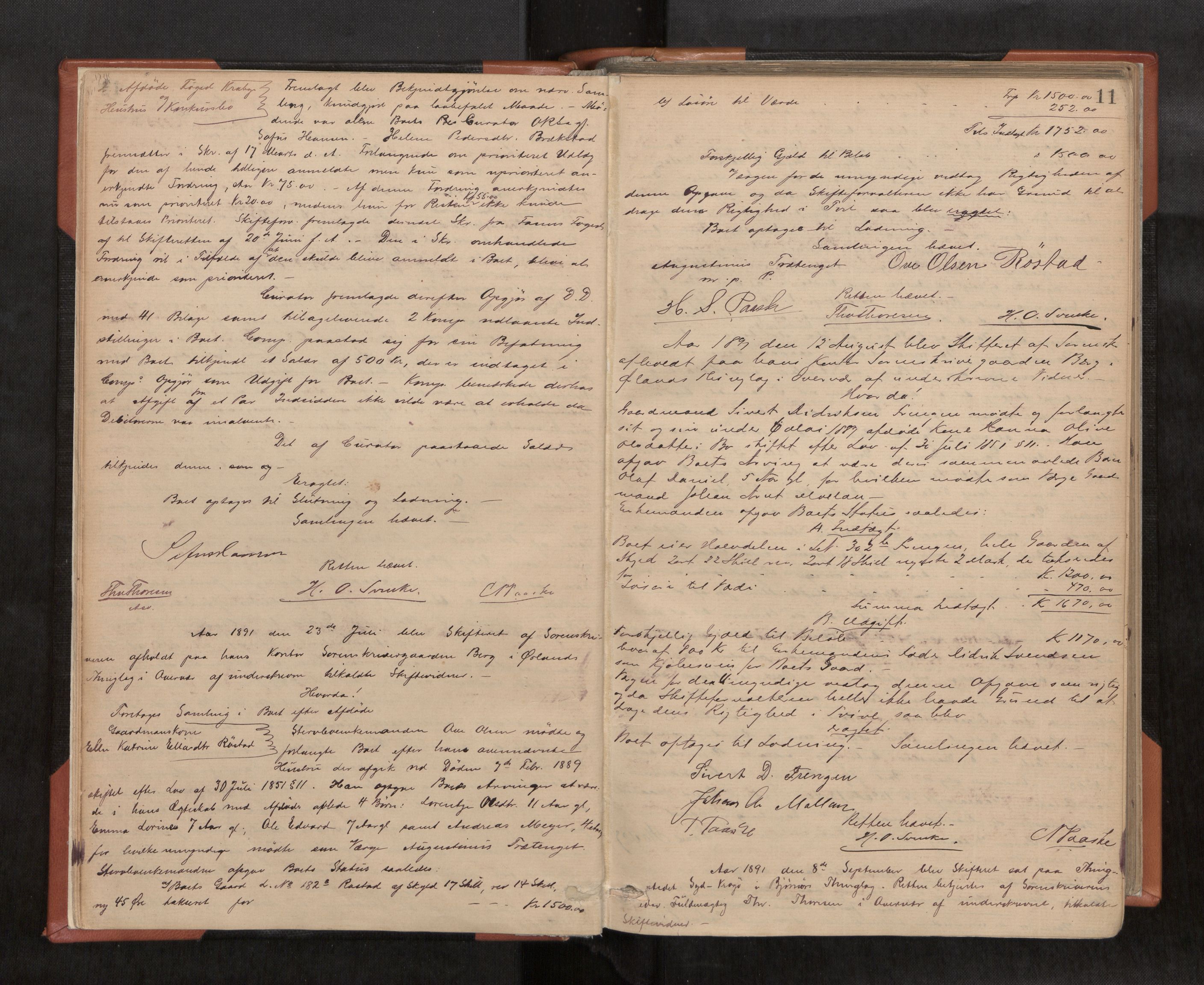 Fosen sorenskriveri, AV/SAT-A-1107/1/3/3B/L0006: Skiftebehandlingsprotokoll, 1890-1902, s. 11