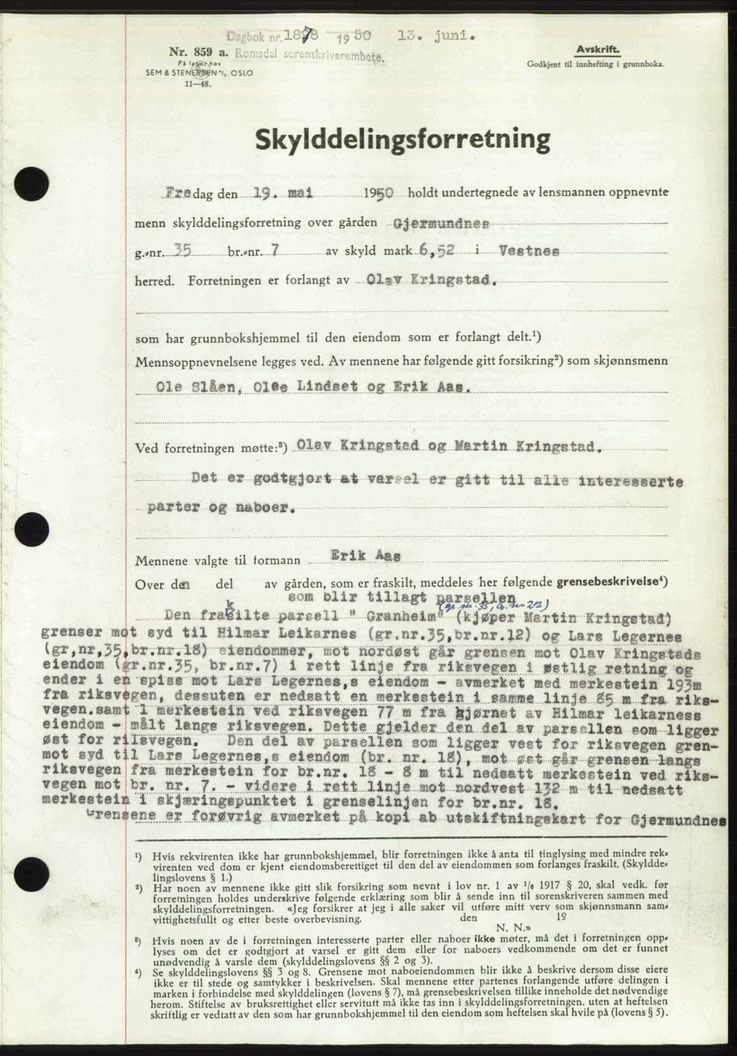 Romsdal sorenskriveri, SAT/A-4149/1/2/2C: Pantebok nr. A33, 1950-1950, Dagboknr: 1878/1950