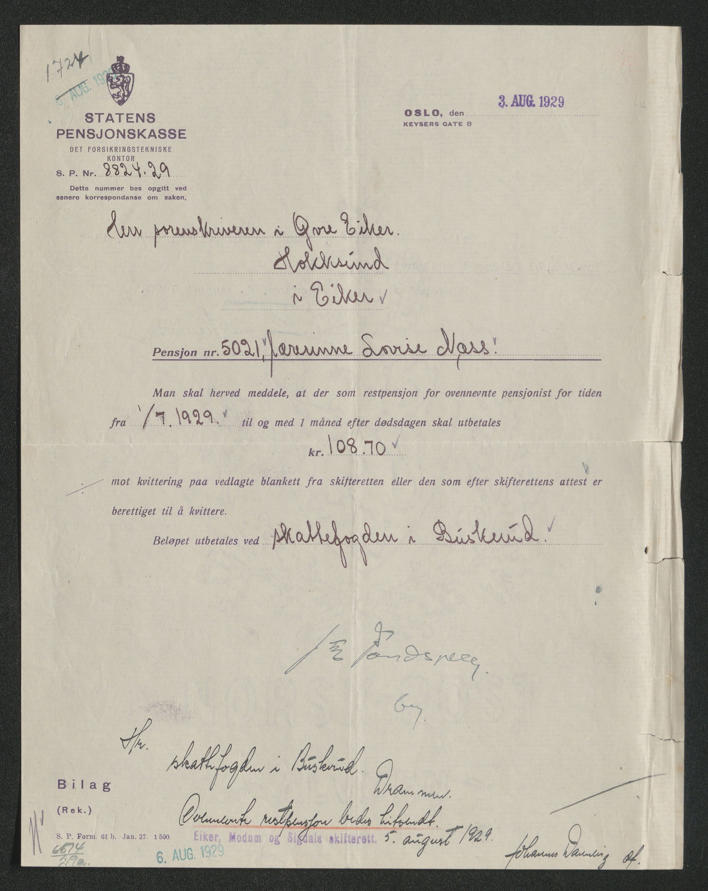 Eiker, Modum og Sigdal sorenskriveri, SAKO/A-123/H/Ha/Hab/L0045: Dødsfallsmeldinger, 1928-1929, s. 880