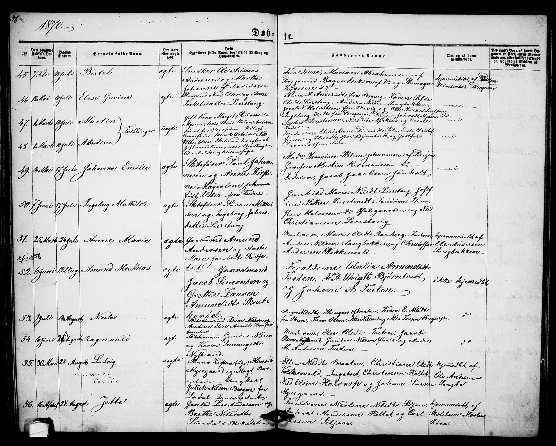 Eidanger kirkebøker, AV/SAKO-A-261/G/Ga/L0001: Klokkerbok nr. 1, 1863-1878, s. 51