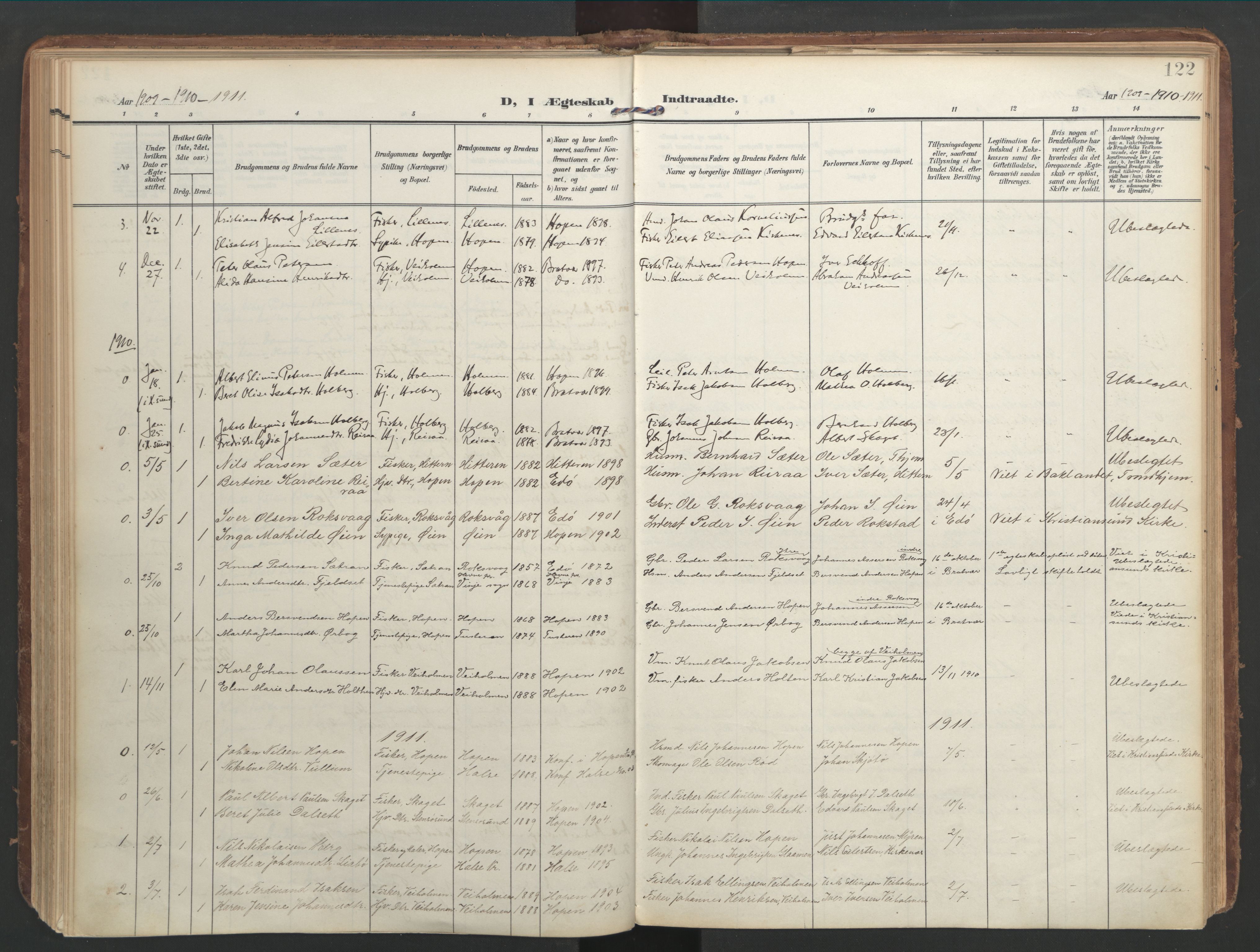 Ministerialprotokoller, klokkerbøker og fødselsregistre - Møre og Romsdal, AV/SAT-A-1454/583/L0955: Ministerialbok nr. 583A02, 1907-1926, s. 122