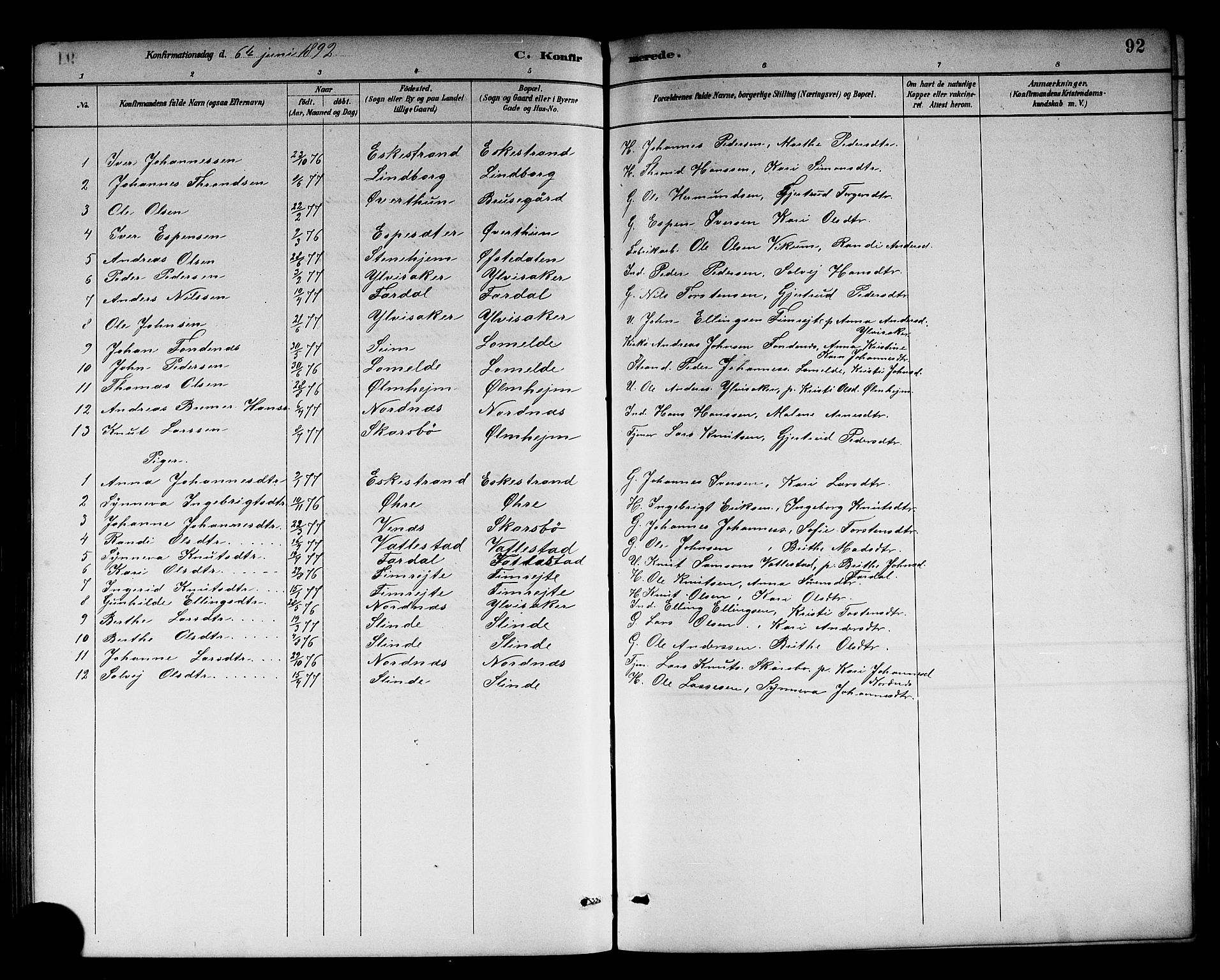 Sogndal sokneprestembete, AV/SAB-A-81301/H/Hab/Habc/L0002: Klokkerbok nr. C 2, 1884-1910, s. 92