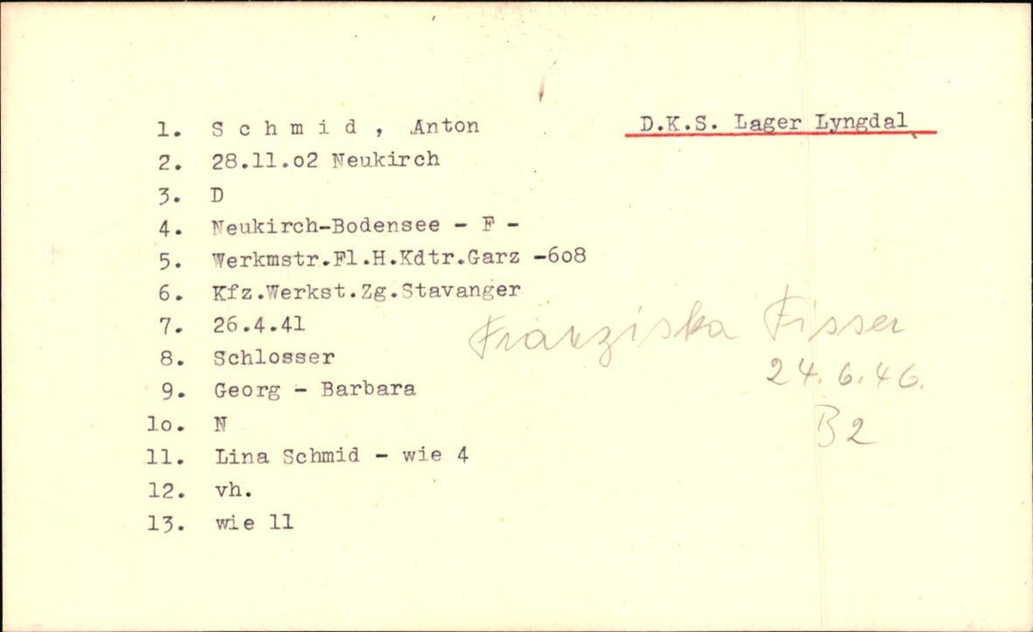 Hjemsendte tyskere , AV/RA-RAFA-6487/D/Db/L0024: Schmidt-Schulz, 1945-1947, s. 1