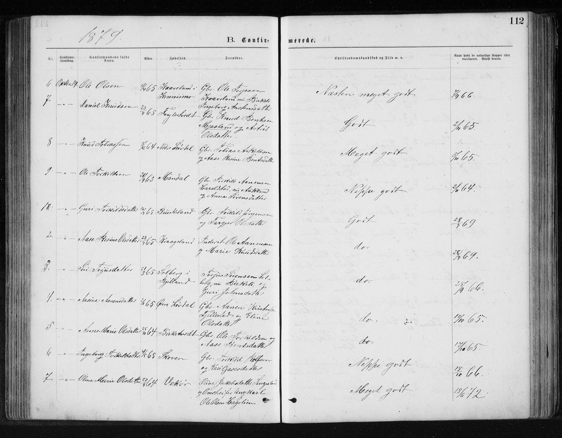 Holum sokneprestkontor, SAK/1111-0022/F/Fb/Fbb/L0003: Klokkerbok nr. B 3, 1875-1898, s. 112