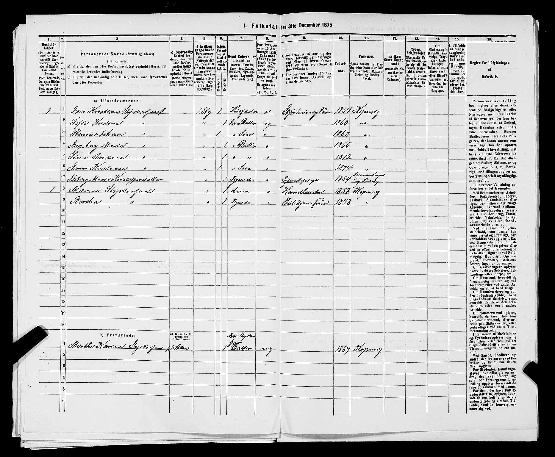 SAST, Folketelling 1875 for 1105B Avaldsnes prestegjeld, Kopervik ladested, 1875, s. 105