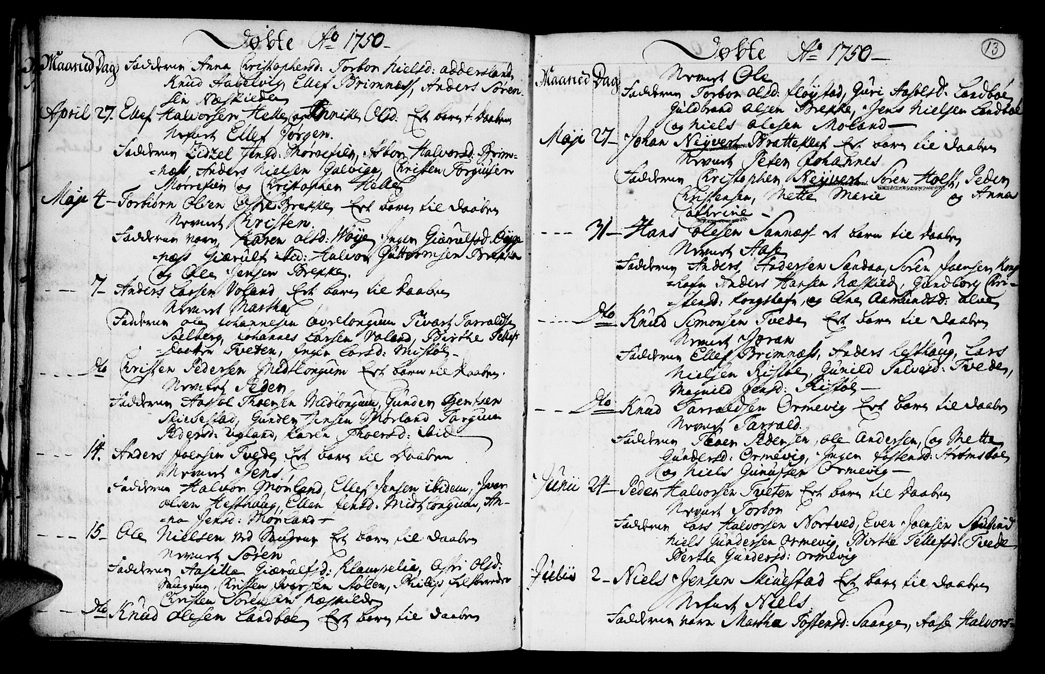 Austre Moland sokneprestkontor, AV/SAK-1111-0001/F/Fa/Faa/L0001: Ministerialbok nr. A 1, 1747-1764, s. 13