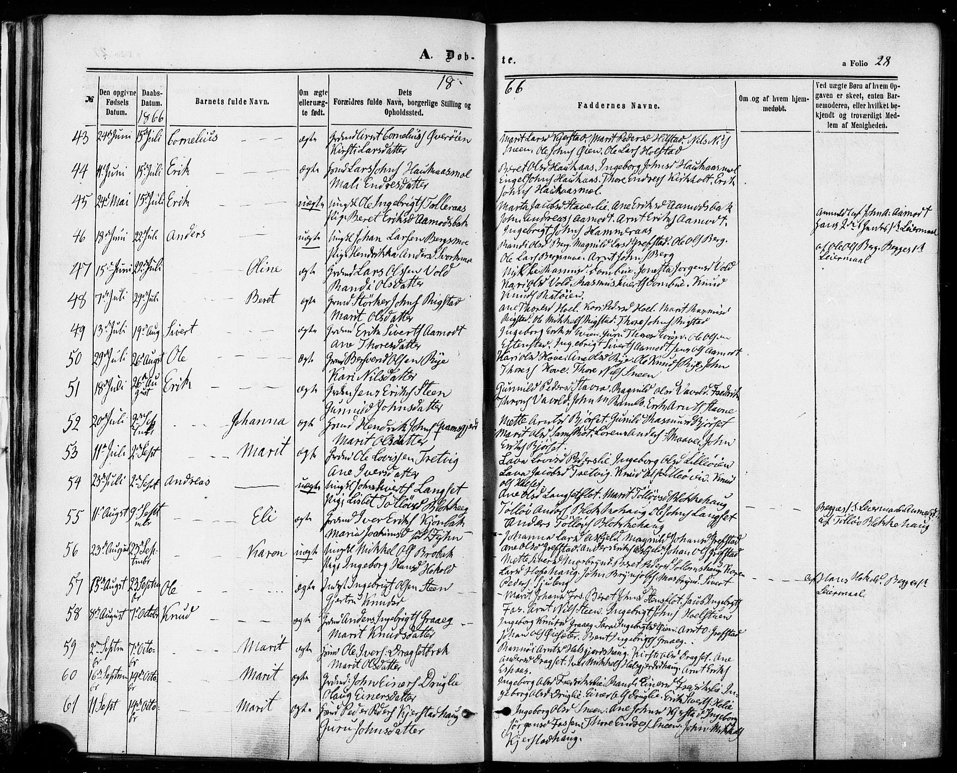 Ministerialprotokoller, klokkerbøker og fødselsregistre - Sør-Trøndelag, AV/SAT-A-1456/672/L0856: Ministerialbok nr. 672A08, 1861-1881, s. 28