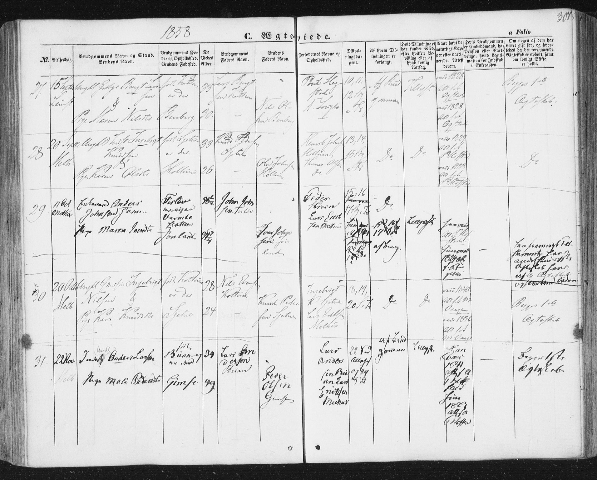 Ministerialprotokoller, klokkerbøker og fødselsregistre - Sør-Trøndelag, SAT/A-1456/691/L1076: Ministerialbok nr. 691A08, 1852-1861, s. 307