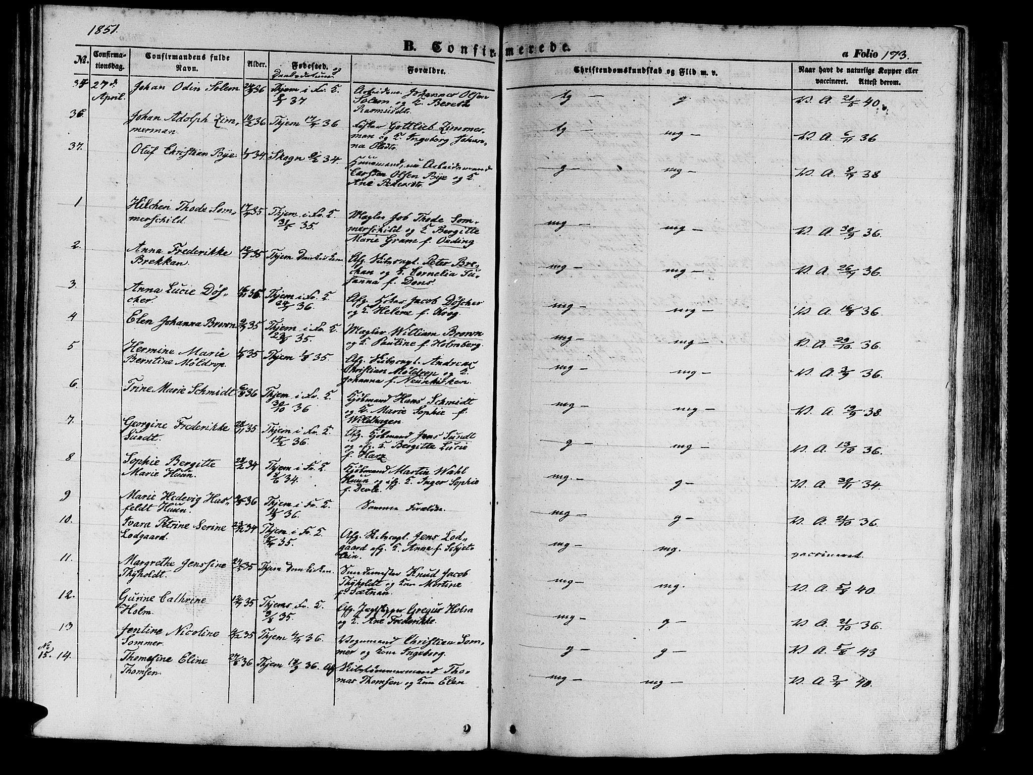 Ministerialprotokoller, klokkerbøker og fødselsregistre - Sør-Trøndelag, AV/SAT-A-1456/602/L0137: Klokkerbok nr. 602C05, 1846-1856, s. 173