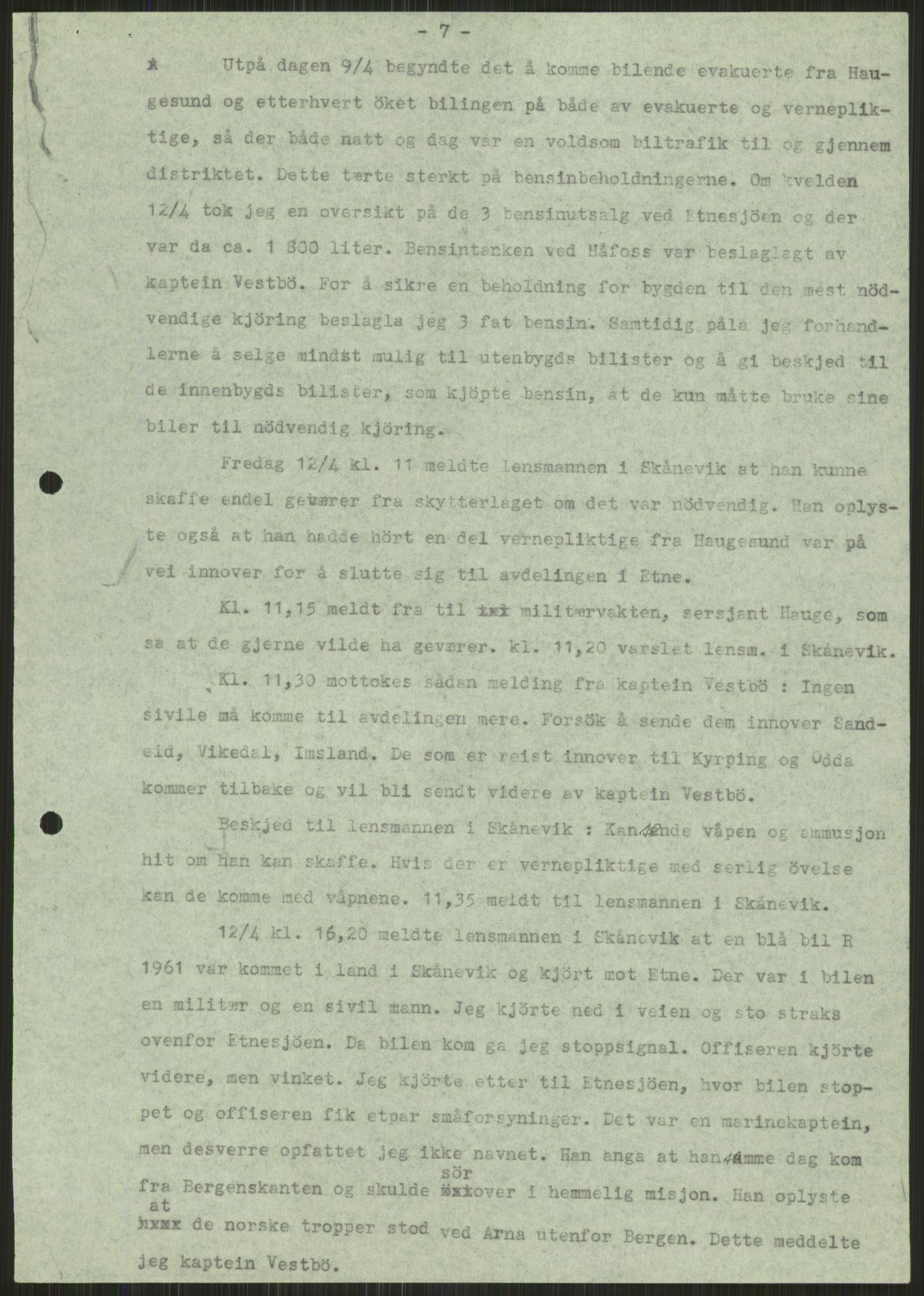 Forsvaret, Forsvarets krigshistoriske avdeling, AV/RA-RAFA-2017/Y/Ya/L0015: II-C-11-31 - Fylkesmenn.  Rapporter om krigsbegivenhetene 1940., 1940, s. 257