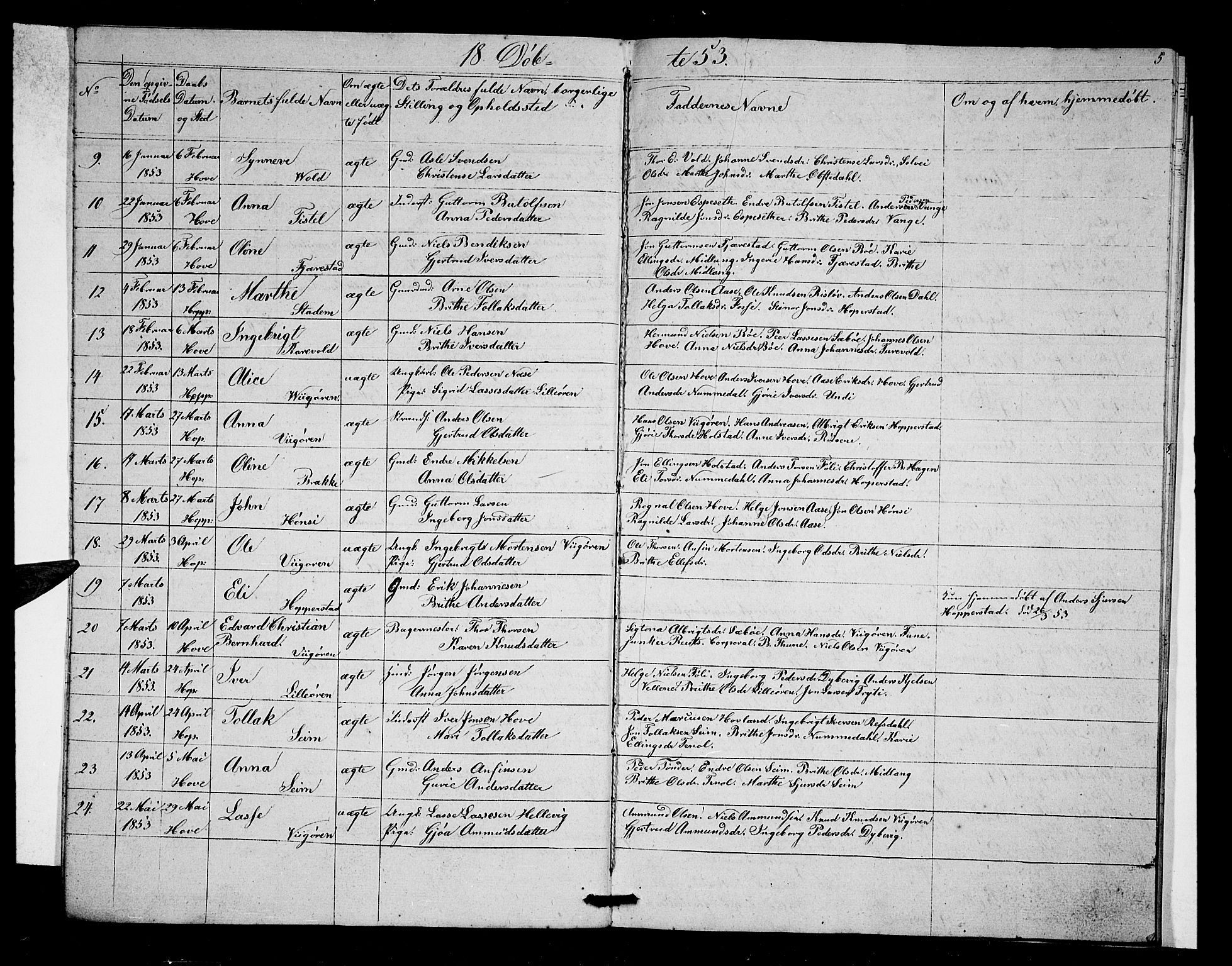Vik sokneprestembete, AV/SAB-A-81501/H/Hab/Haba/L0001: Klokkerbok nr. A 1, 1852-1856, s. 5