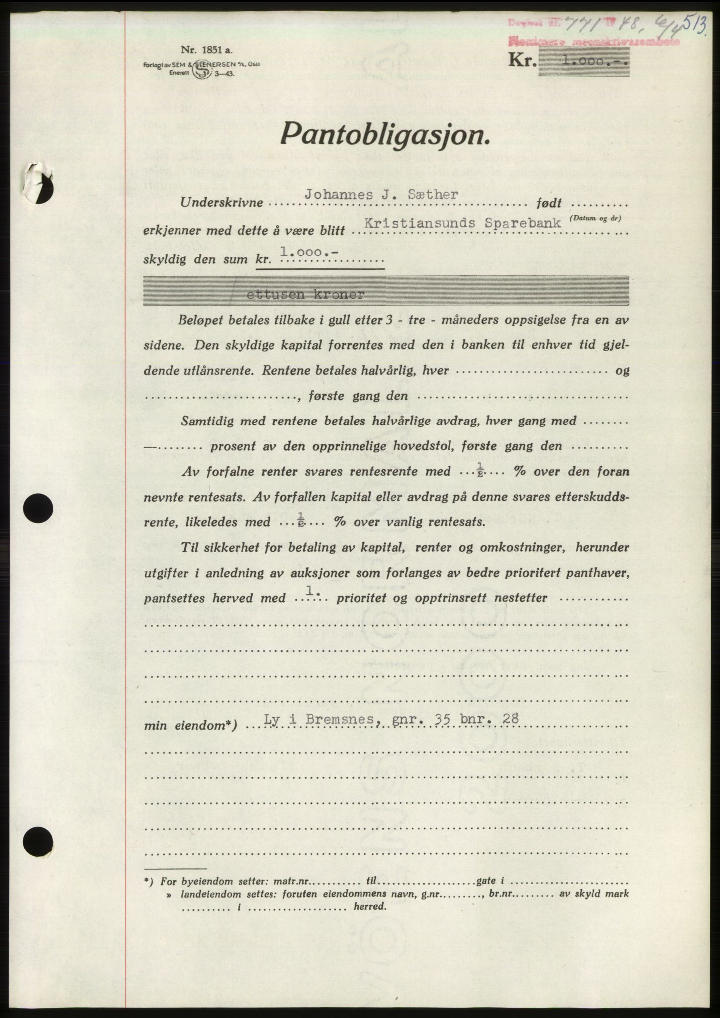 Nordmøre sorenskriveri, SAT/A-4132/1/2/2Ca: Pantebok nr. B98, 1948-1948, Dagboknr: 771/1948