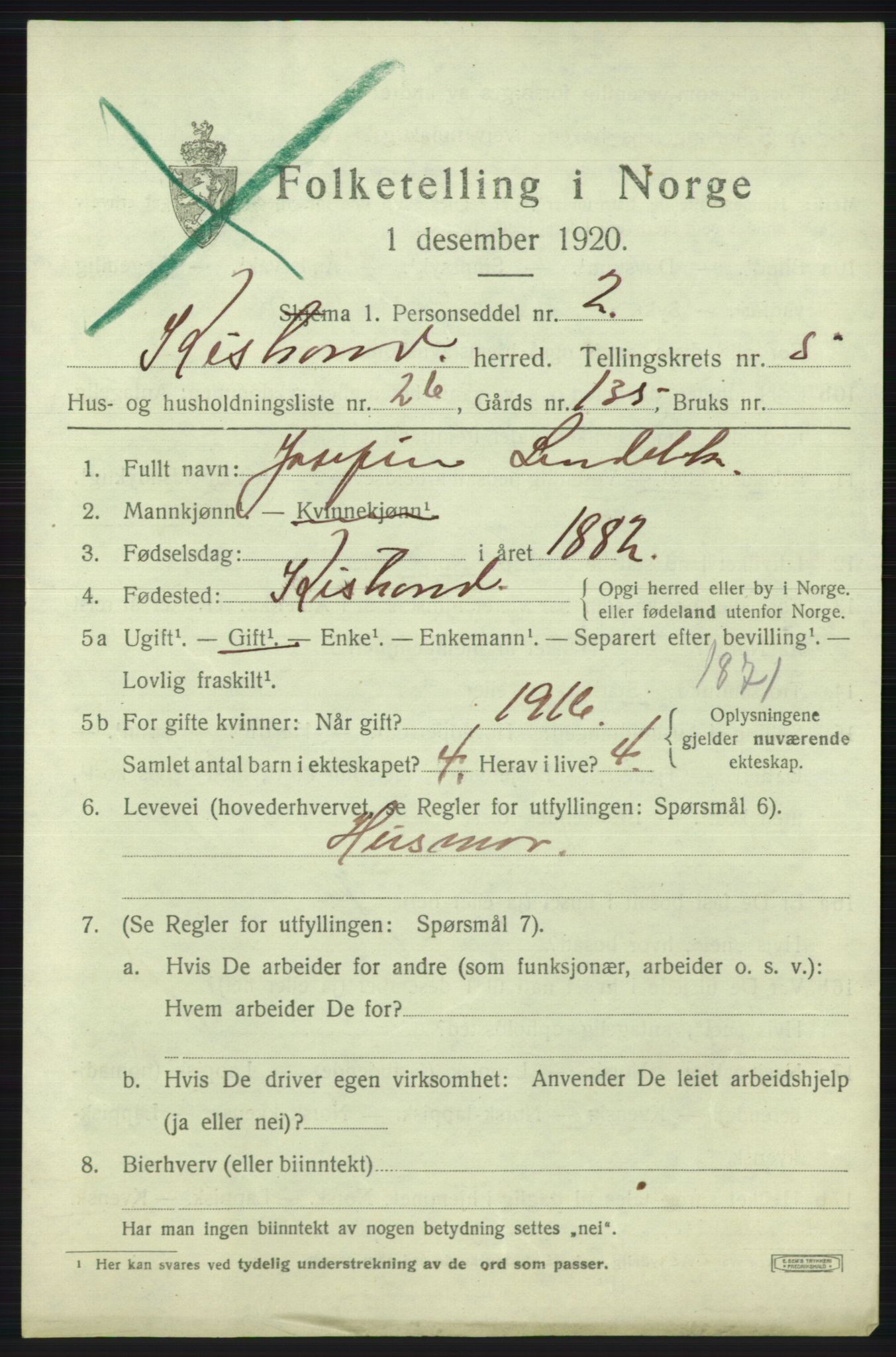 SATØ, Folketelling 1920 for 2020 Kistrand herred, 1920, s. 3378