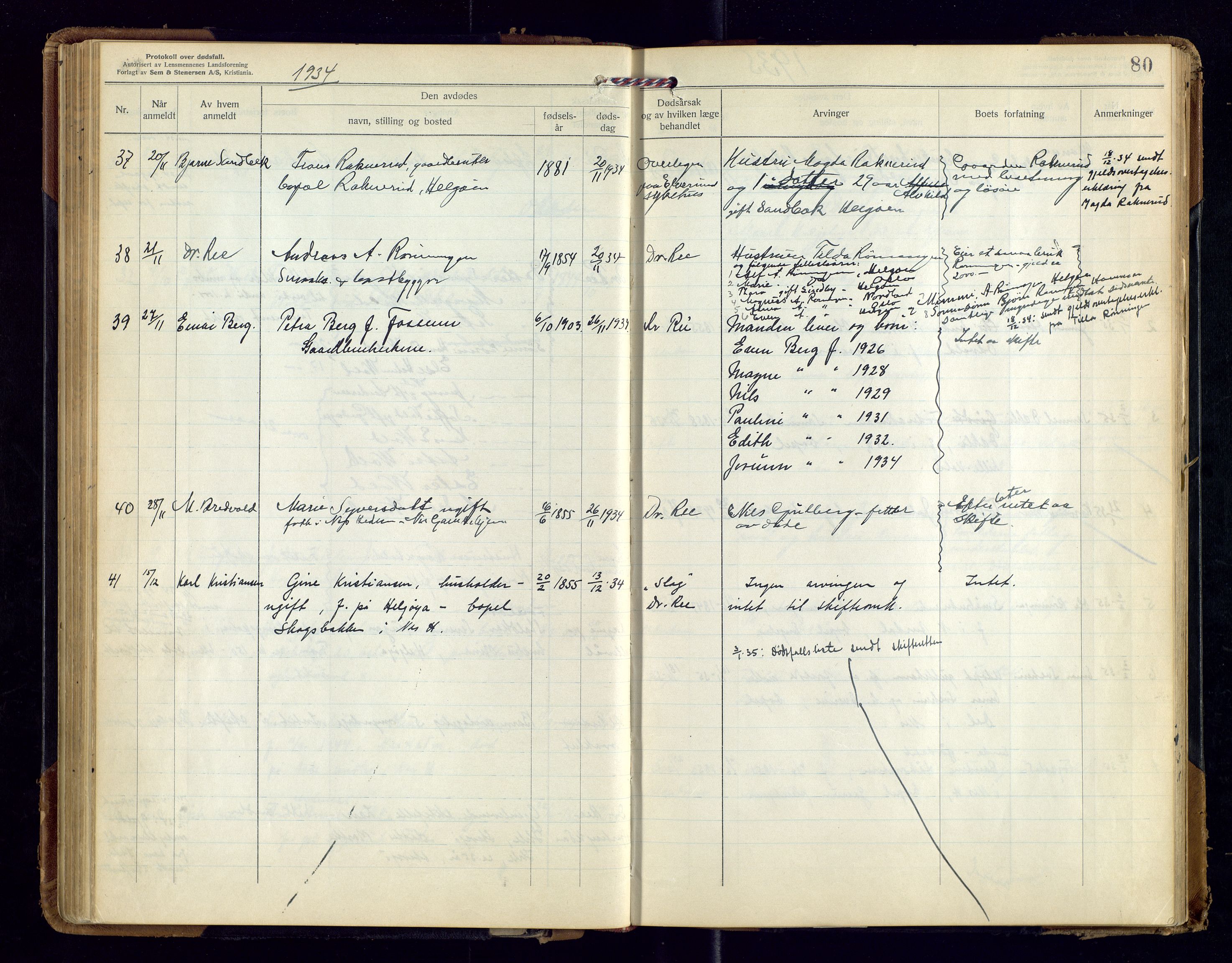 Nes, Hedmark, lensmannskontor, AV/SAH-LHB-008/H/Ha/L0001: Dødsfallsprotokoll, 1923-1948, s. 80