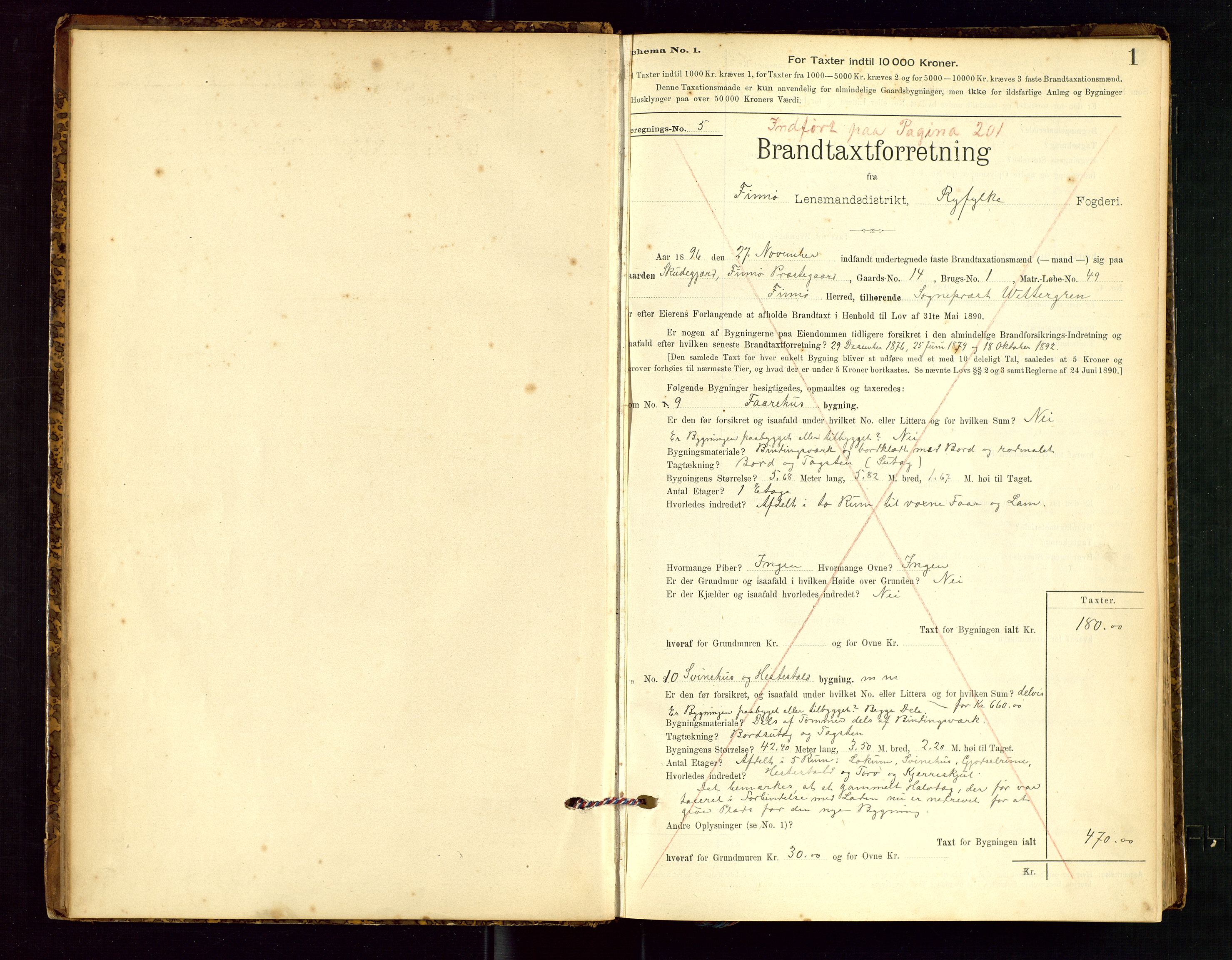 Finnøy lensmannskontor, AV/SAST-A-100442/Goa/L0003: Branntakstprotokoll - skjemaprotokoll, 1896-1954, s. 1