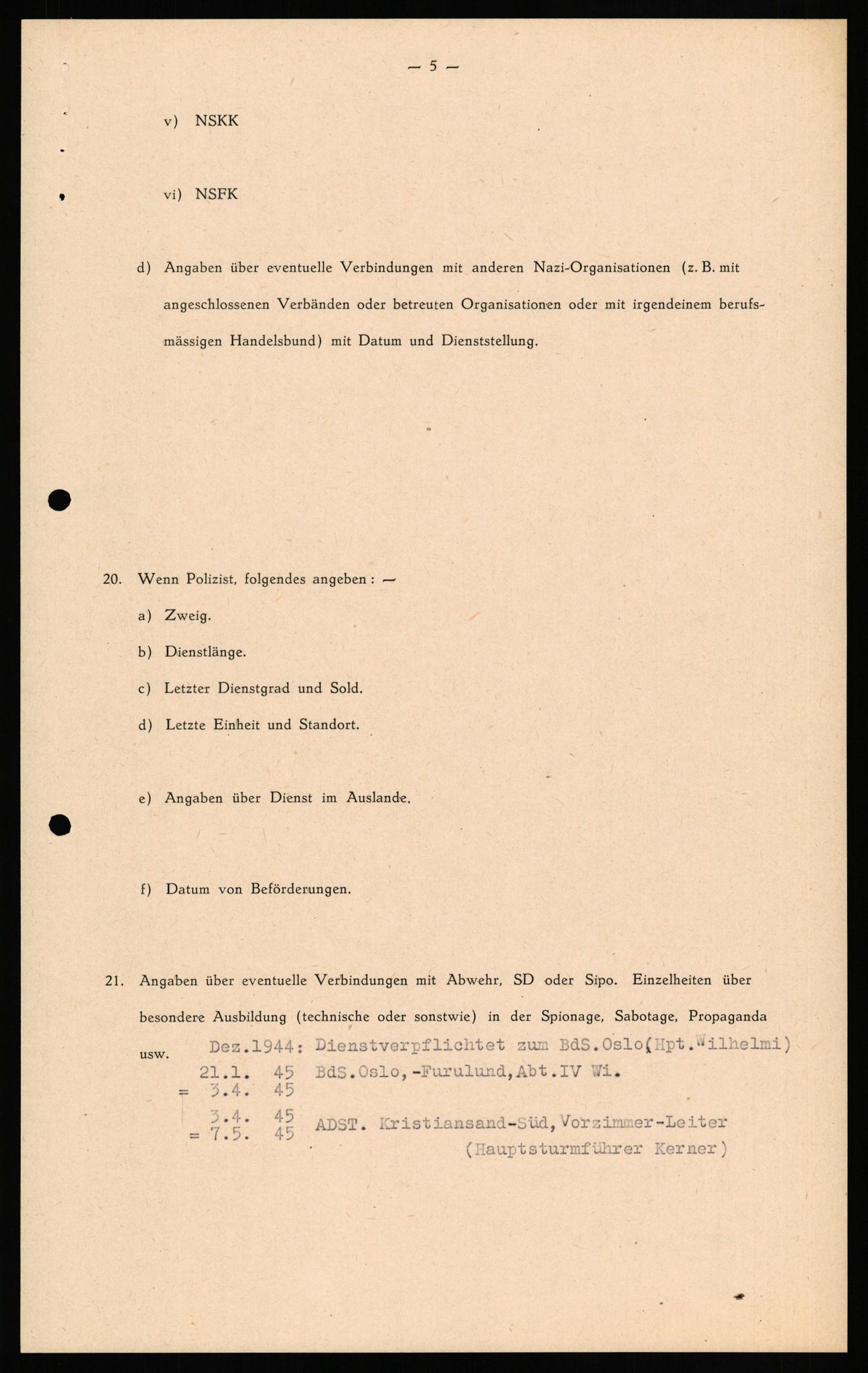 Forsvaret, Forsvarets overkommando II, RA/RAFA-3915/D/Db/L0023: CI Questionaires. Tyske okkupasjonsstyrker i Norge. Tyskere., 1945-1946, s. 344