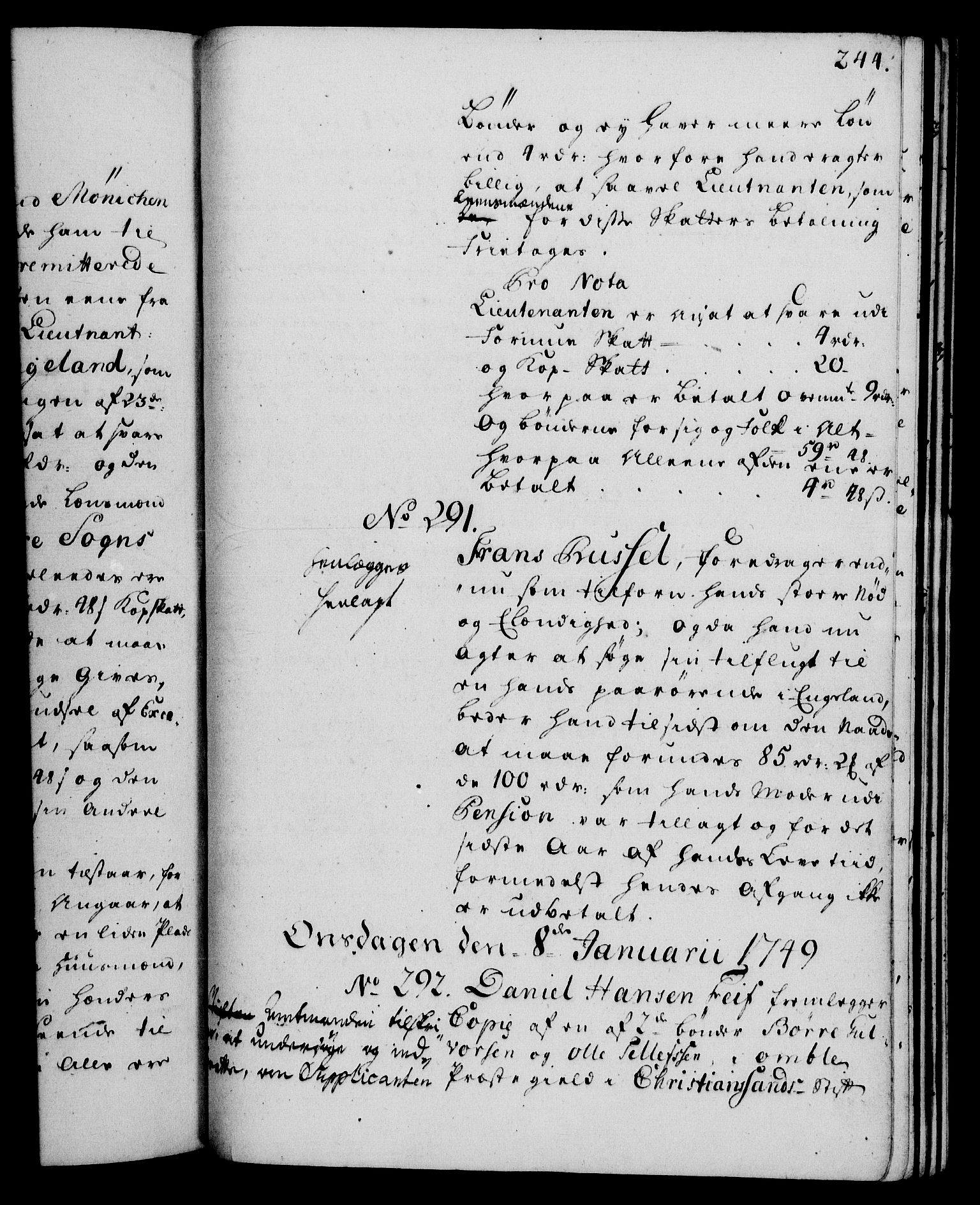 Rentekammeret, Kammerkanselliet, RA/EA-3111/G/Gh/Gha/L0029: Norsk ekstraktmemorialprotokoll (merket RK 53.74), 1748-1749, s. 244
