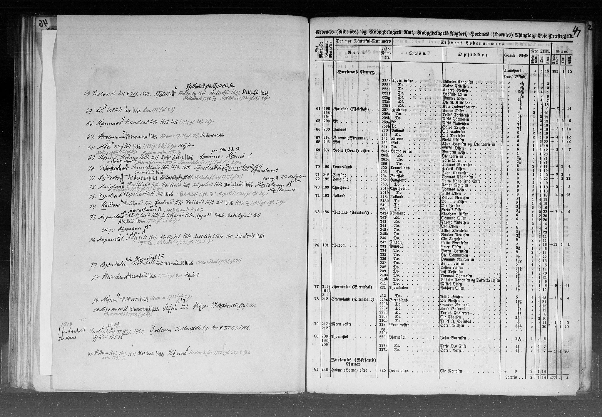 Rygh, AV/RA-PA-0034/F/Fb/L0008: Matrikkelen for 1838 - Nedenes amt (Aust-Agder fylke), 1838, s. 47a