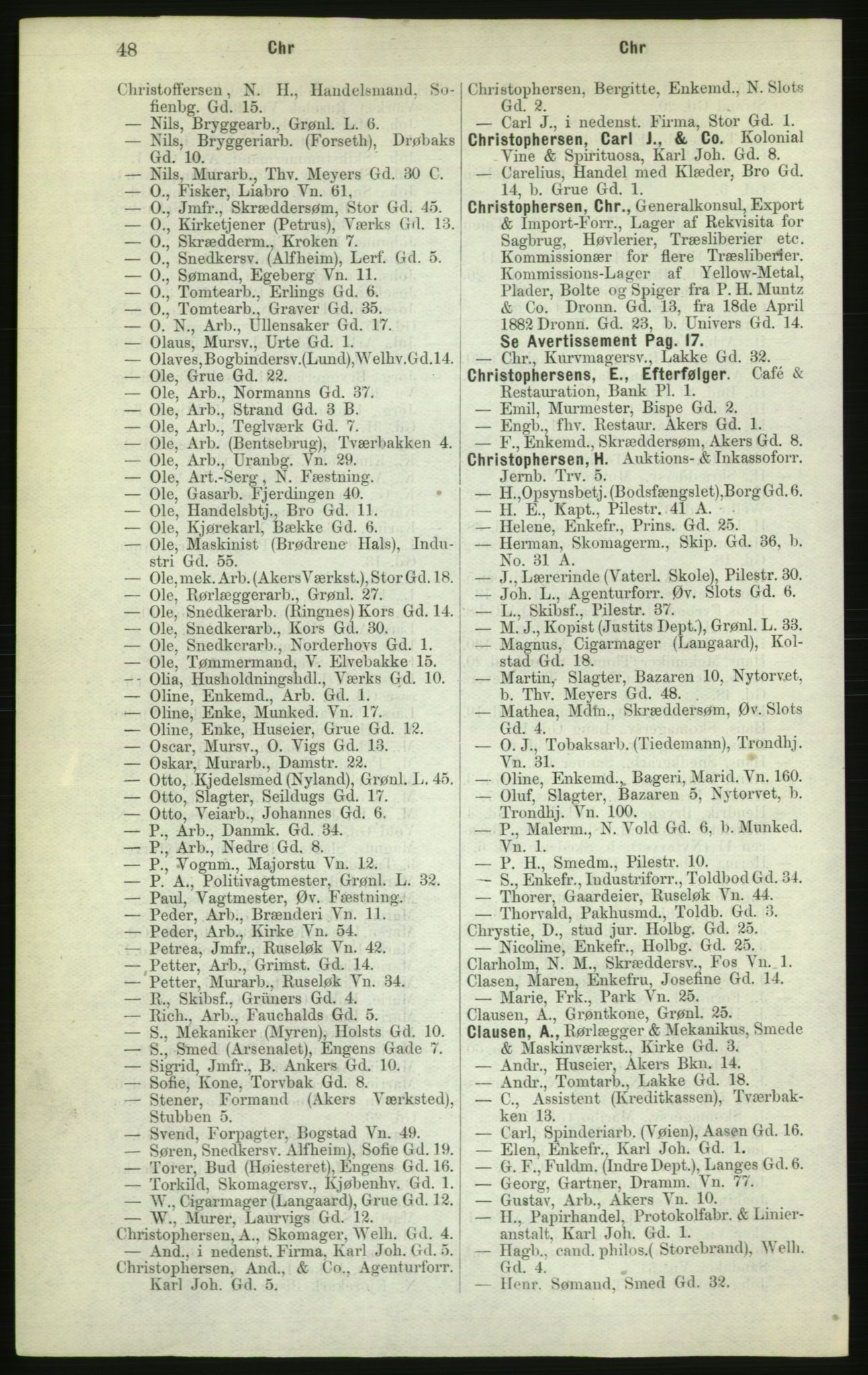 Kristiania/Oslo adressebok, PUBL/-, 1882, s. 48