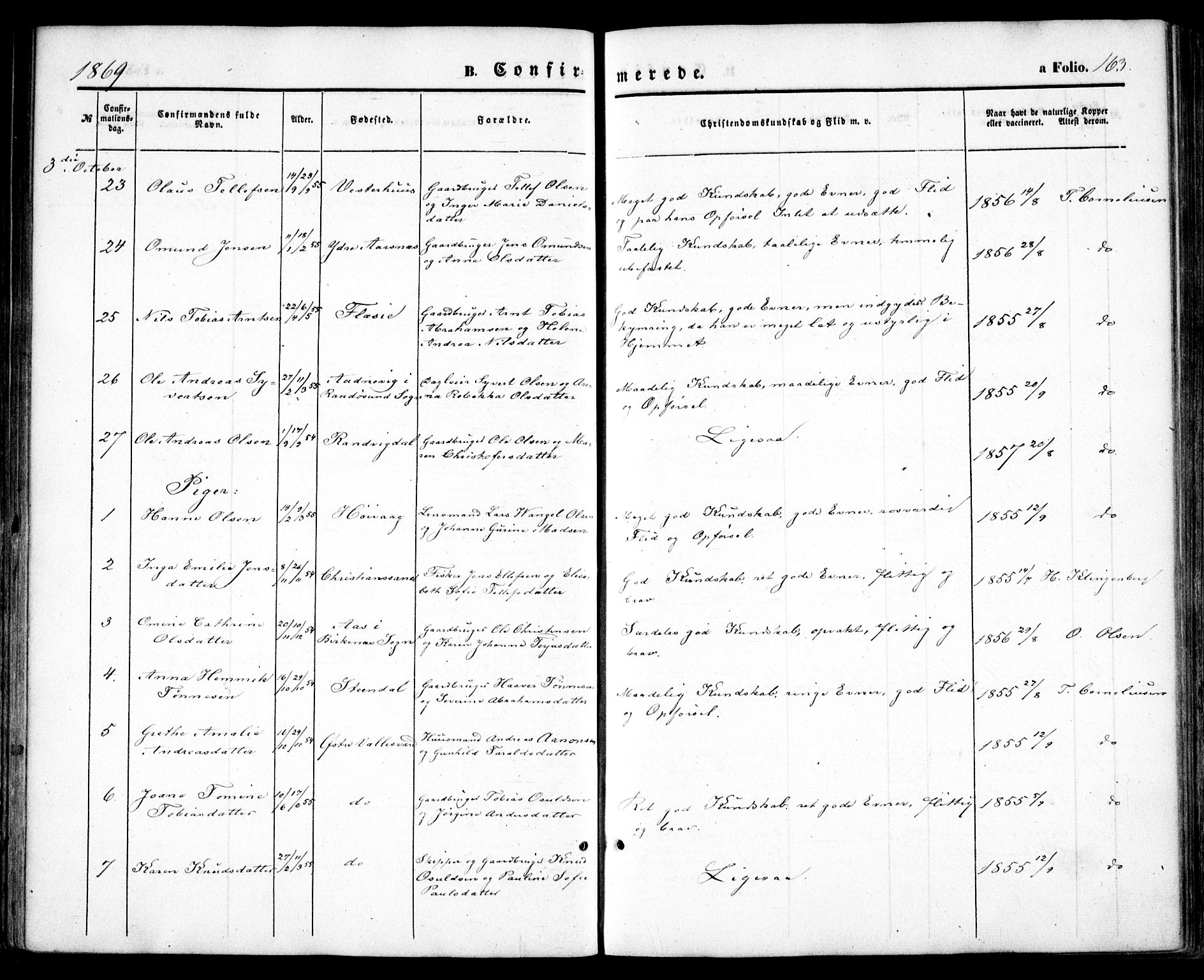 Høvåg sokneprestkontor, SAK/1111-0025/F/Fa/L0004: Ministerialbok nr. A 4, 1859-1877, s. 163