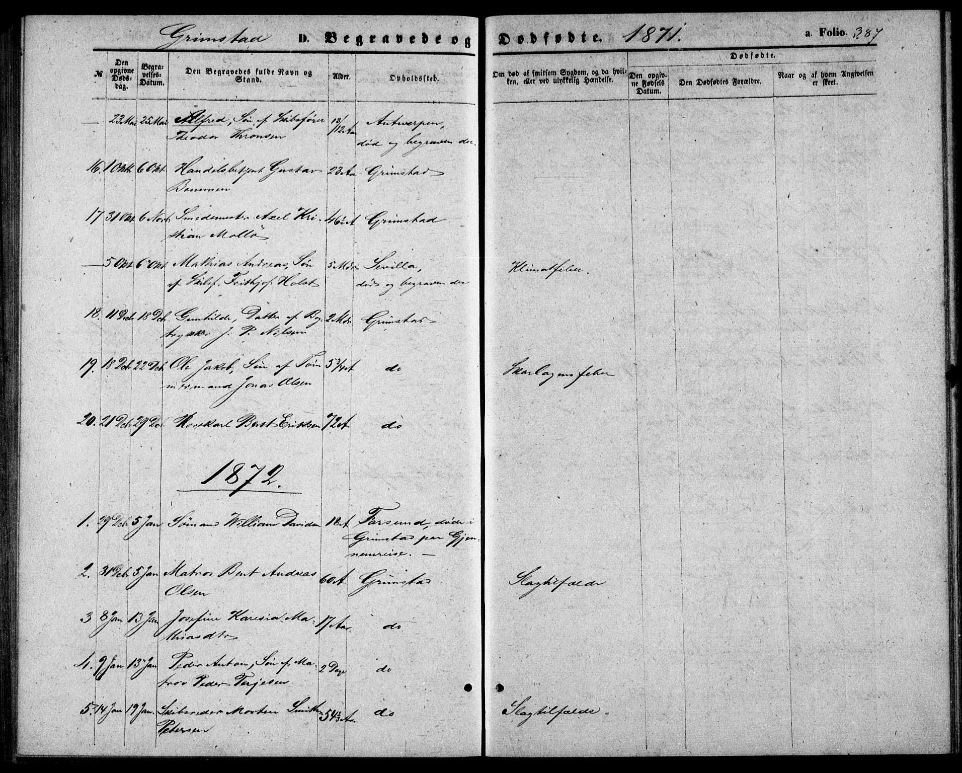 Fjære sokneprestkontor, AV/SAK-1111-0011/F/Fb/L0009: Klokkerbok nr. B 9, 1867-1870, s. 387