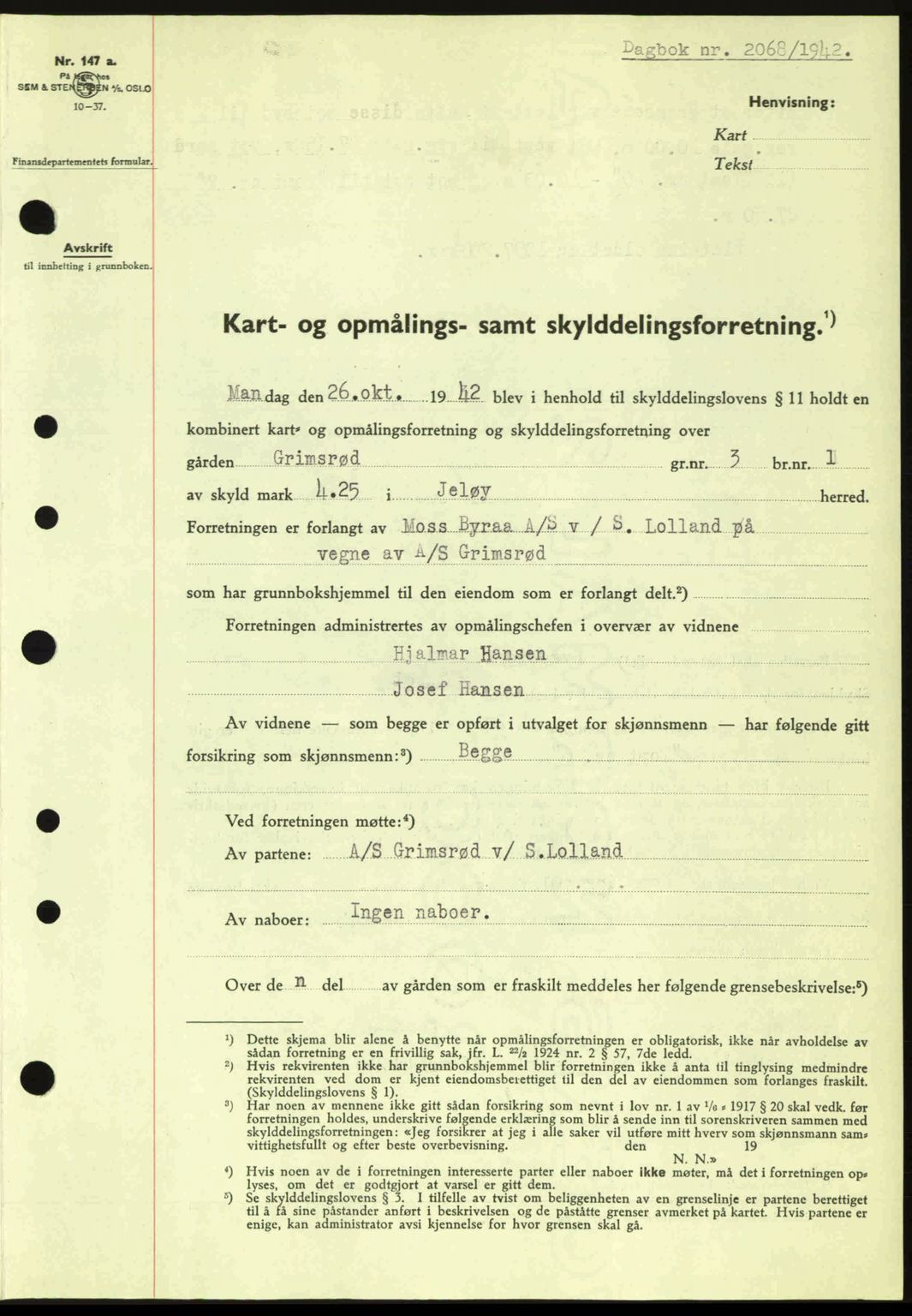 Moss sorenskriveri, SAO/A-10168: Pantebok nr. A10, 1942-1943, Dagboknr: 2068/1942