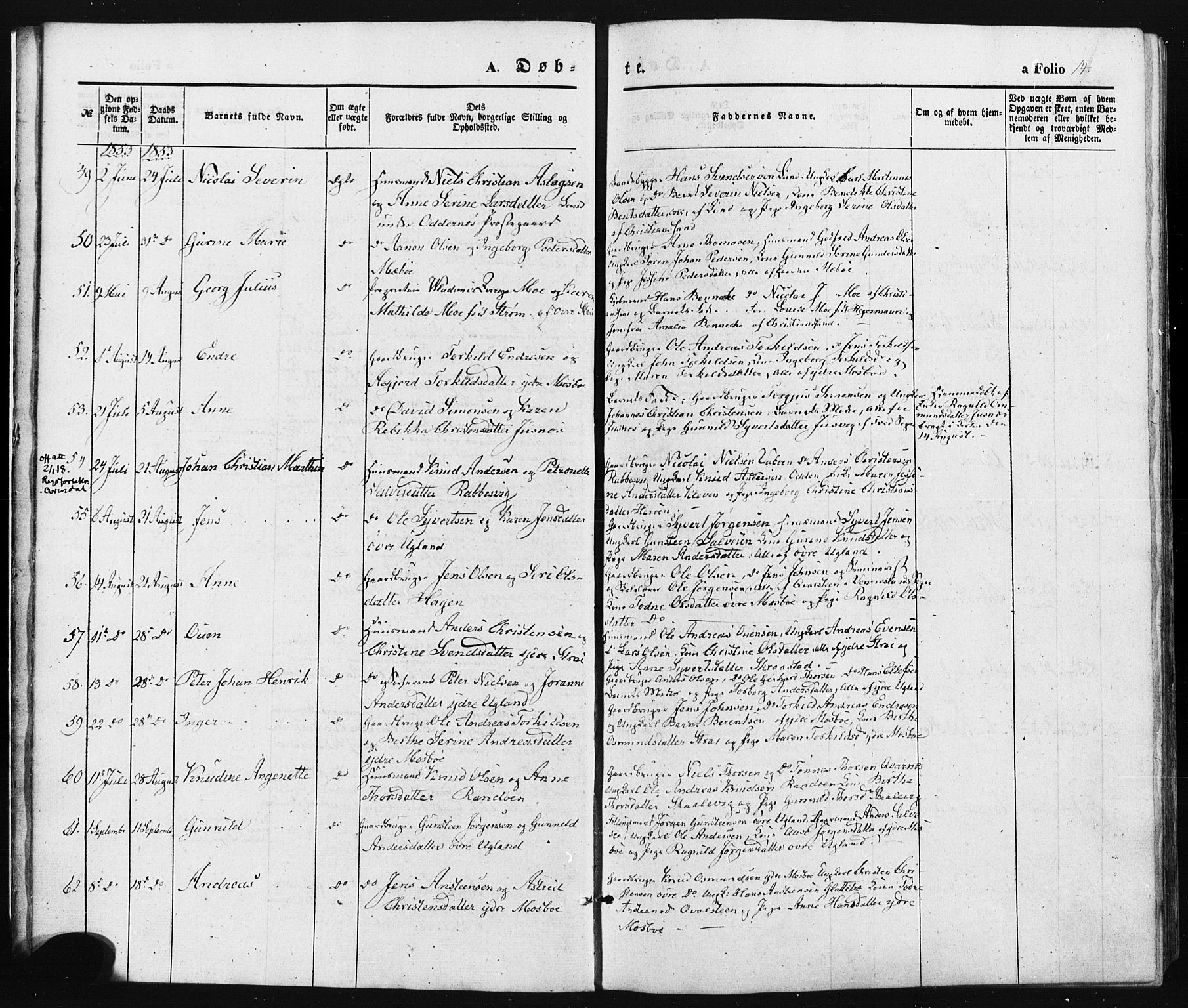 Oddernes sokneprestkontor, AV/SAK-1111-0033/F/Fa/Faa/L0007: Ministerialbok nr. A 7, 1851-1863, s. 14