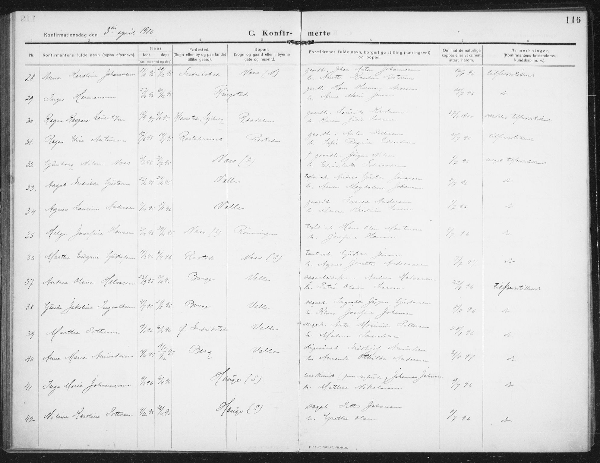 Rolvsøy prestekontor Kirkebøker, AV/SAO-A-2004/F/Fa/L0002: Ministerialbok nr. 2, 1909-1917, s. 116