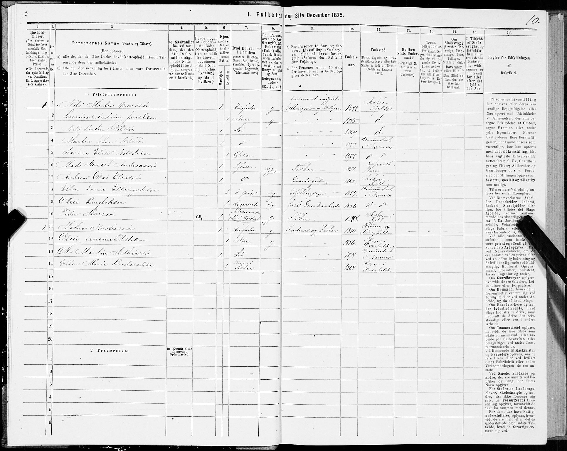 SAT, Folketelling 1875 for 1745L Namsos prestegjeld, Vemundvik sokn og Sævik sokn, 1875, s. 2010