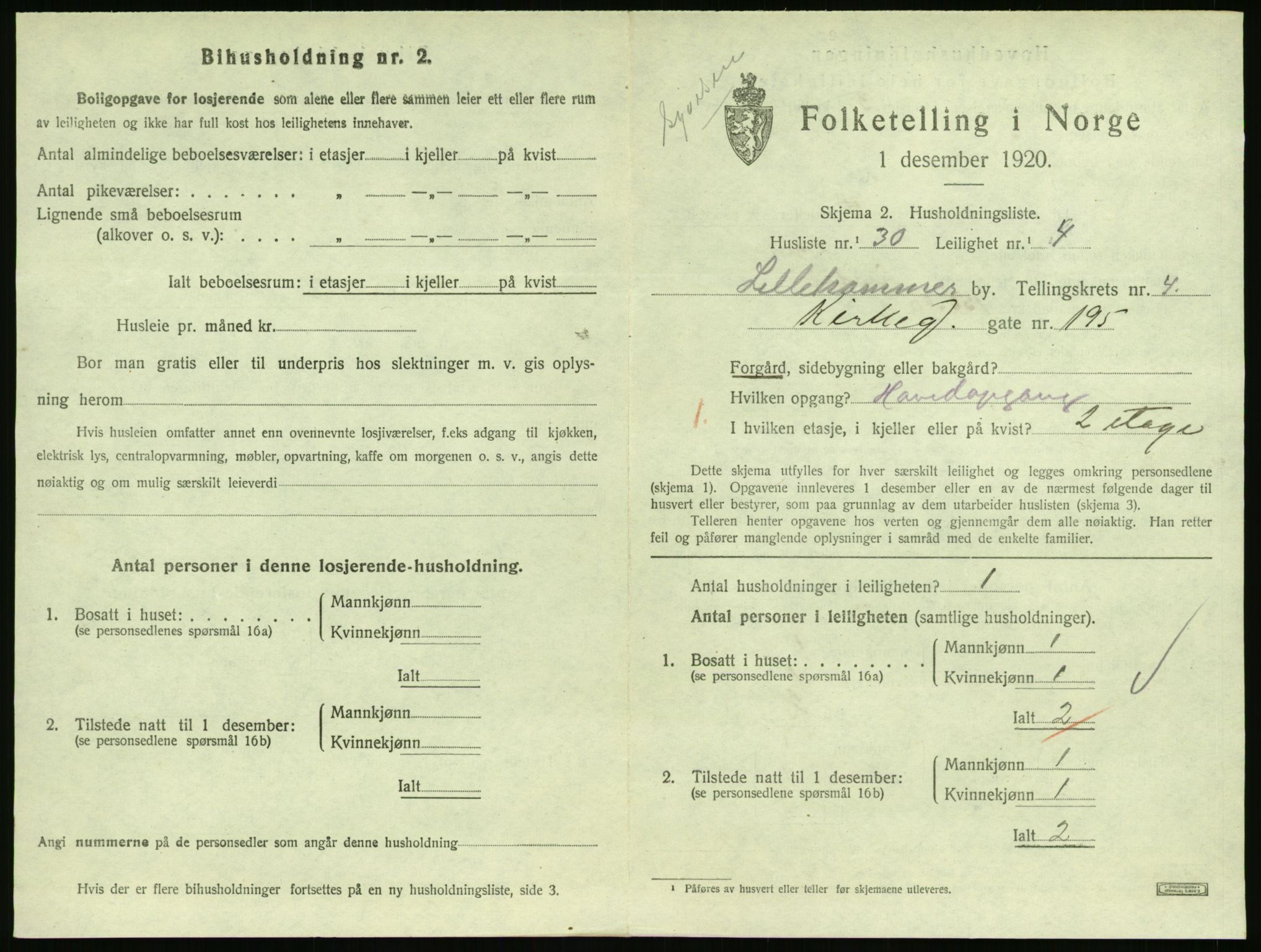 SAH, Folketelling 1920 for 0501 Lillehammer kjøpstad, 1920, s. 2046