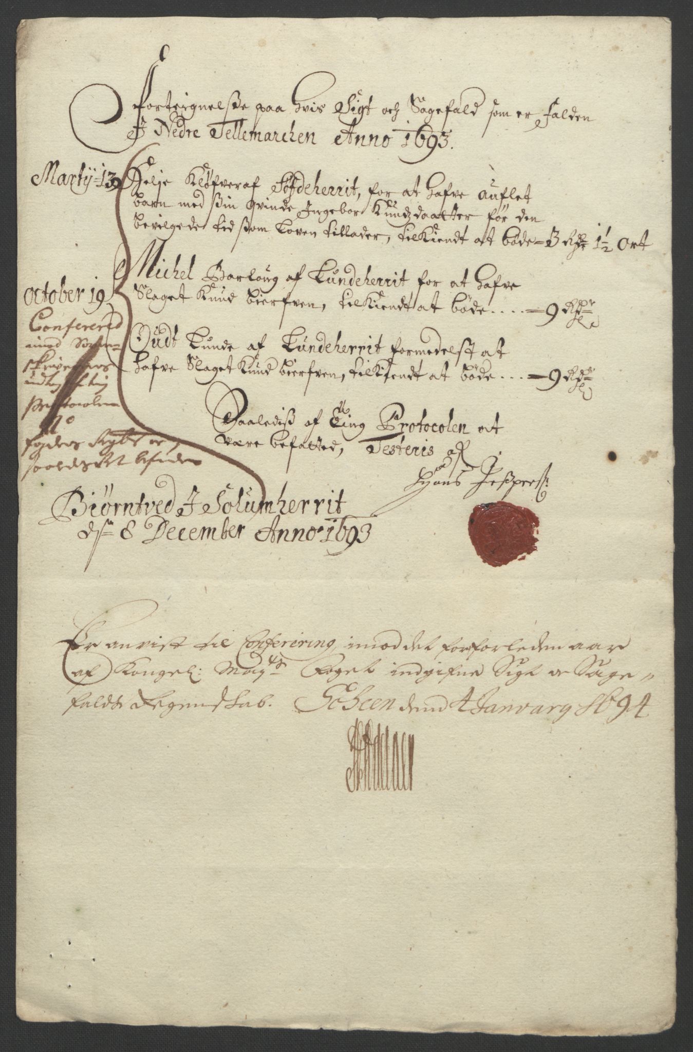 Rentekammeret inntil 1814, Reviderte regnskaper, Fogderegnskap, AV/RA-EA-4092/R35/L2091: Fogderegnskap Øvre og Nedre Telemark, 1690-1693, s. 269