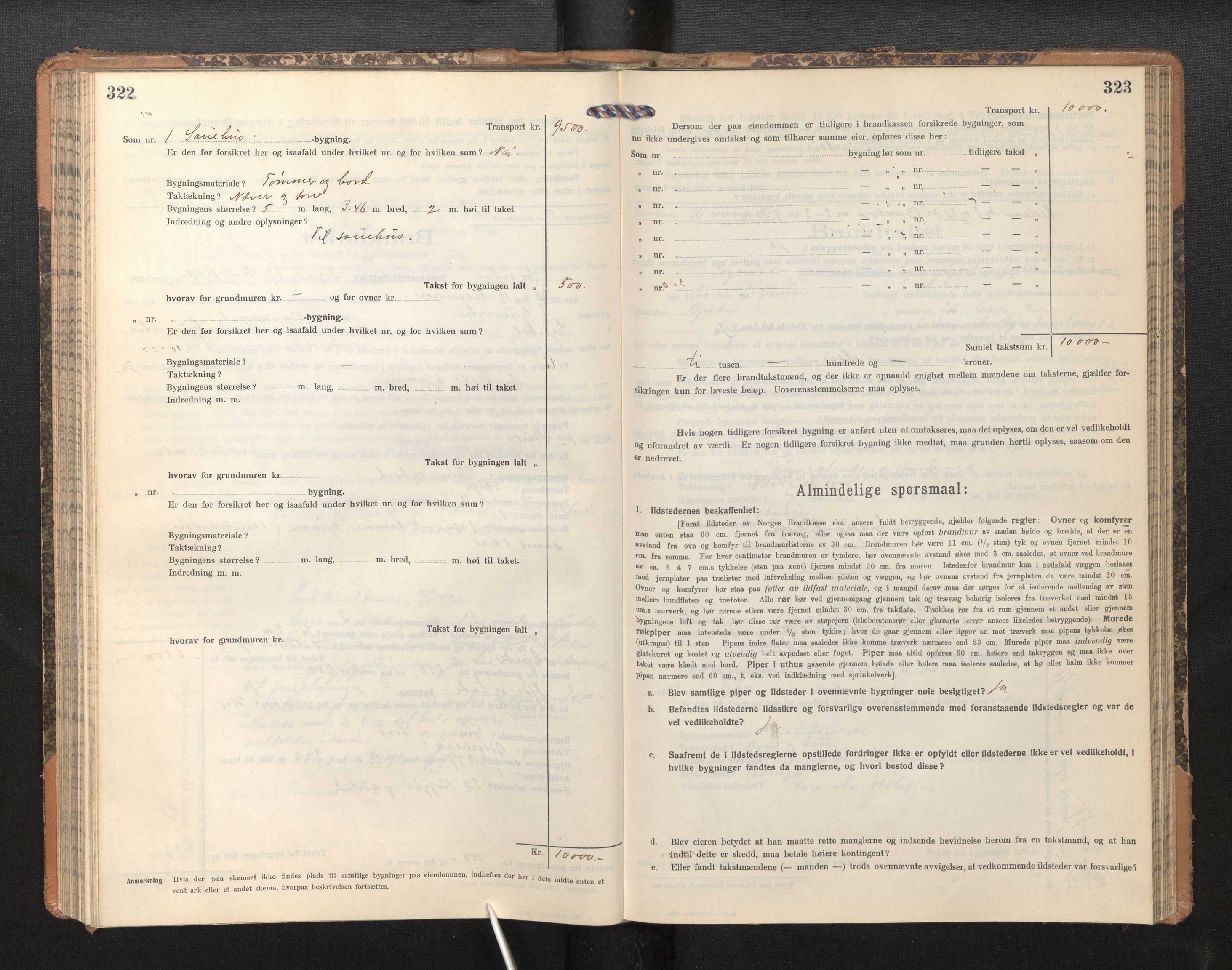 Lensmannen i Sogndal, SAB/A-29901/0012/L0011: Branntakstprotokoll, skjematakst, 1914-1922, s. 322-323
