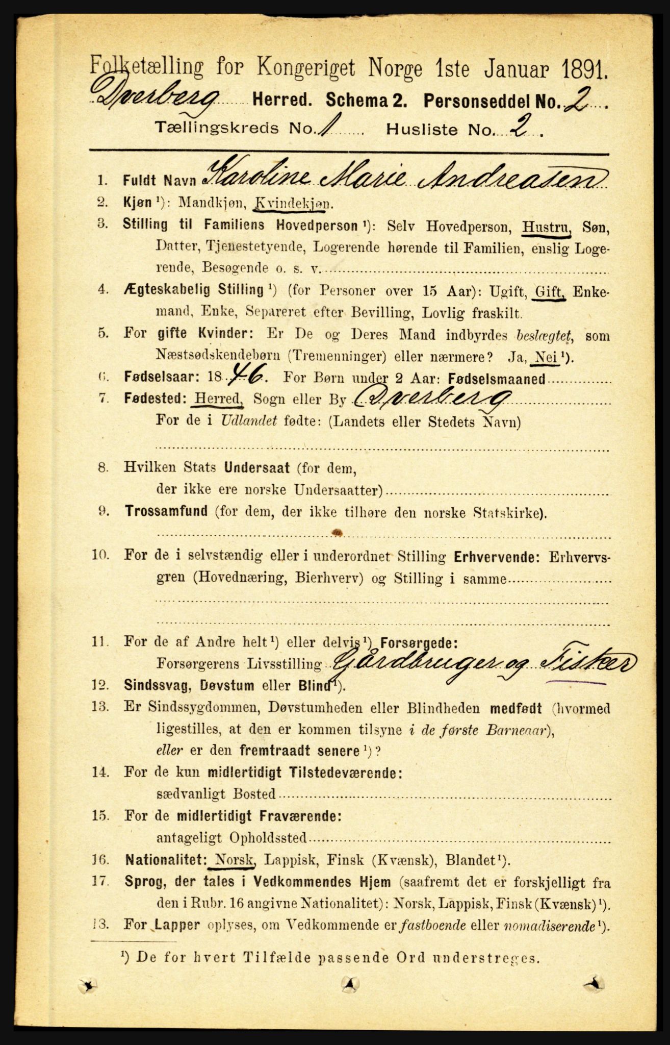 RA, Folketelling 1891 for 1872 Dverberg herred, 1891, s. 109