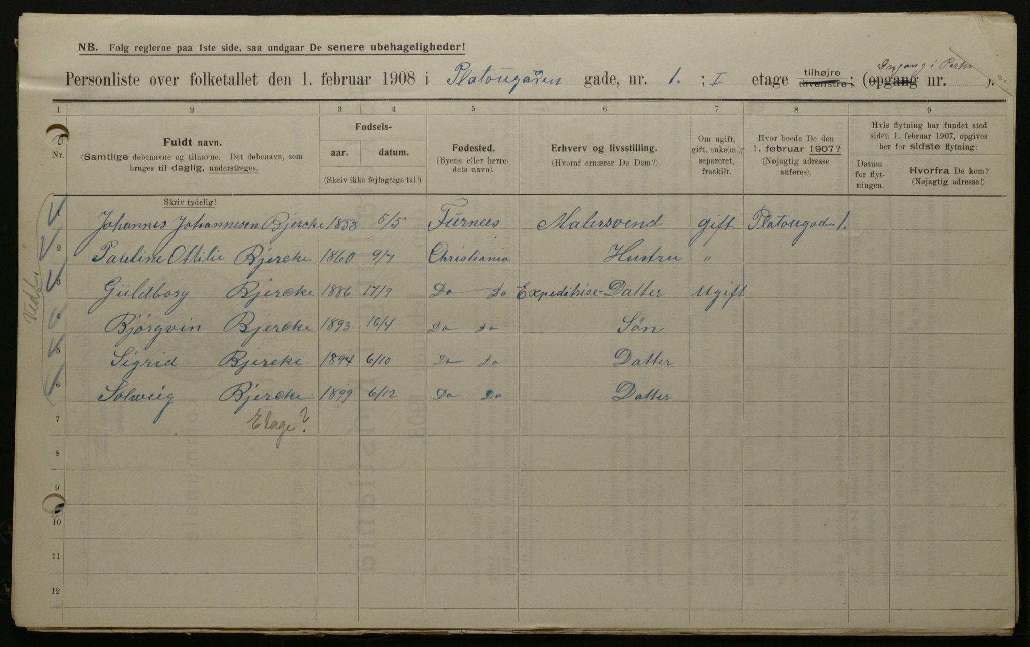 OBA, Kommunal folketelling 1.2.1908 for Kristiania kjøpstad, 1908, s. 71965