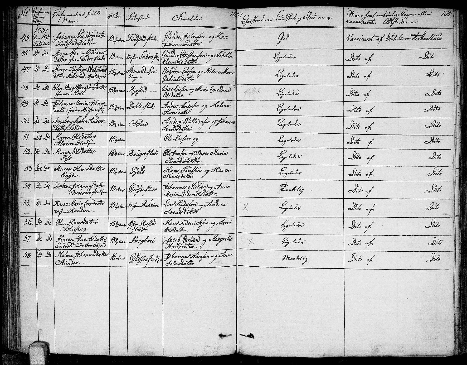 Kråkstad prestekontor Kirkebøker, AV/SAO-A-10125a/F/Fa/L0004: Ministerialbok nr. I 4, 1825-1837, s. 104