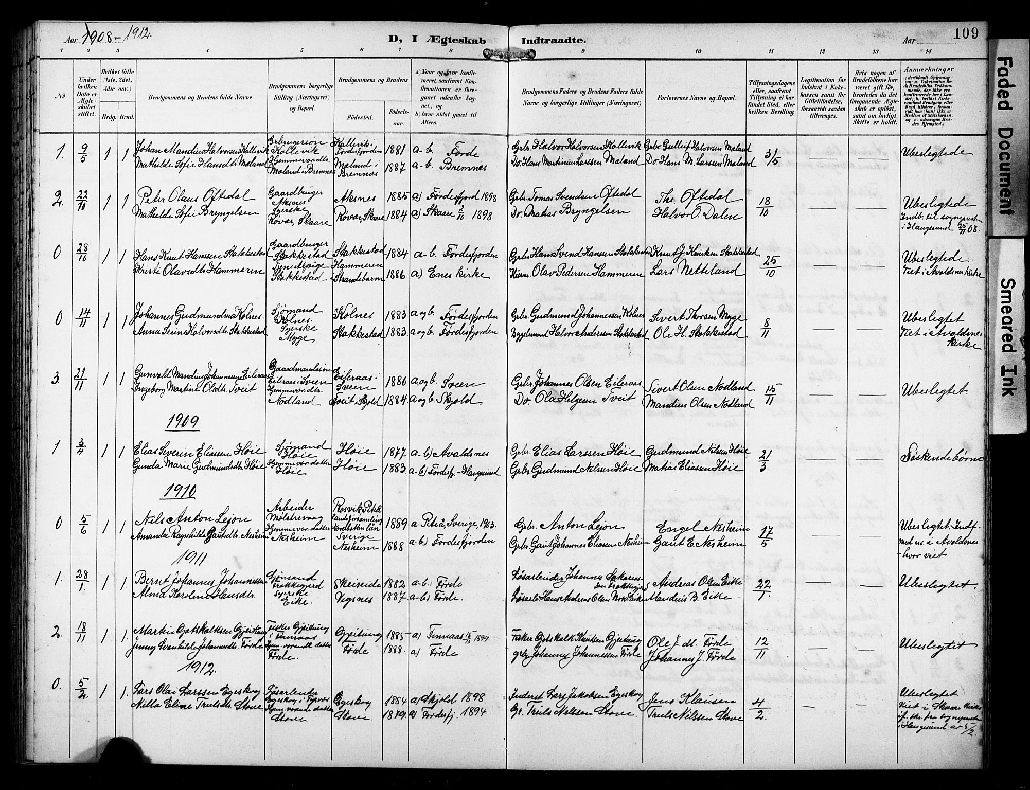 Avaldsnes sokneprestkontor, AV/SAST-A -101851/H/Ha/Hab/L0011: Klokkerbok nr. B 11, 1893-1929, s. 109