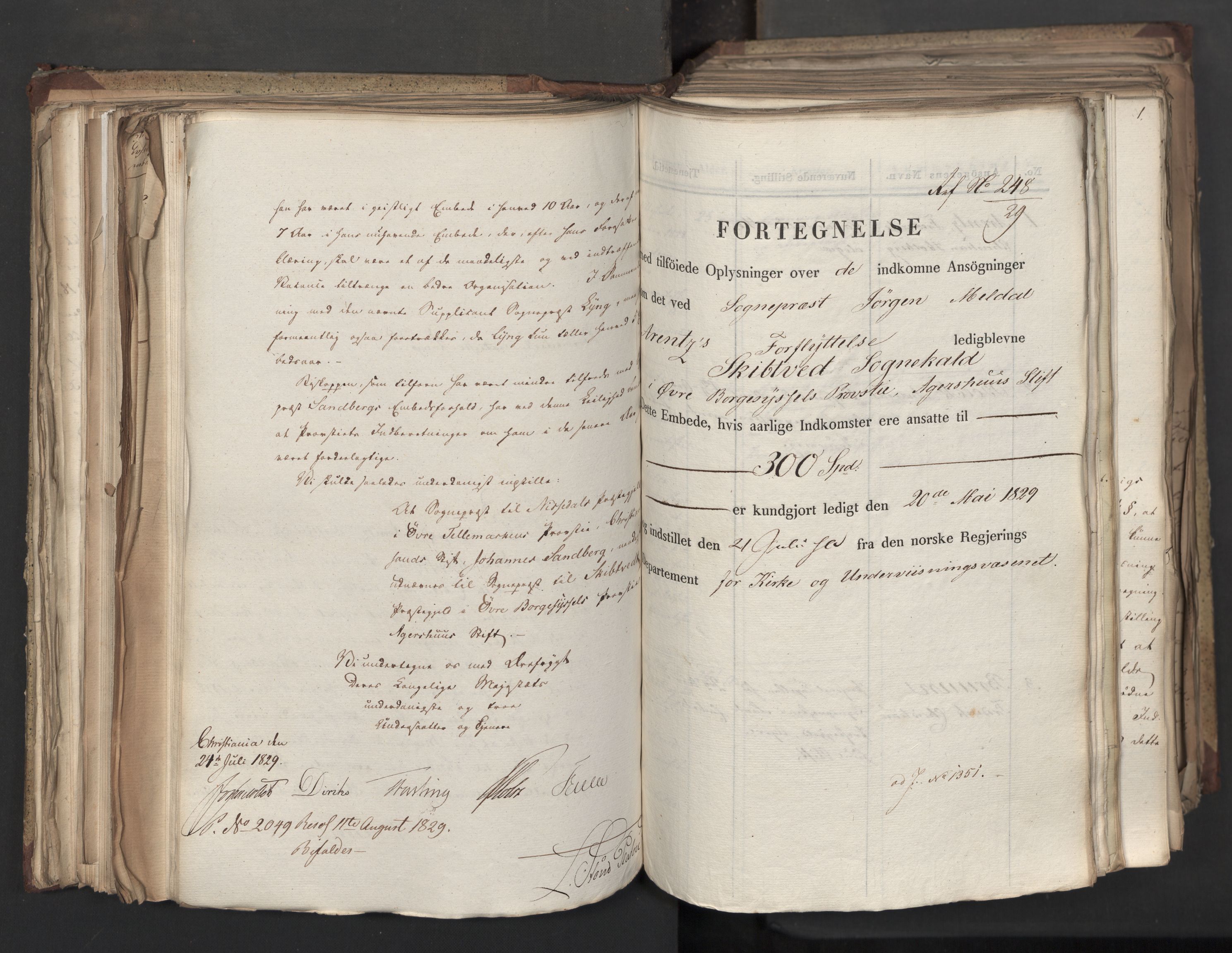 Statsrådsavdelingen i Stockholm, AV/RA-S-1003/D/Da/L0060: Regjeringsinnstillinger nr. 1276-1500, 1829, s. 279