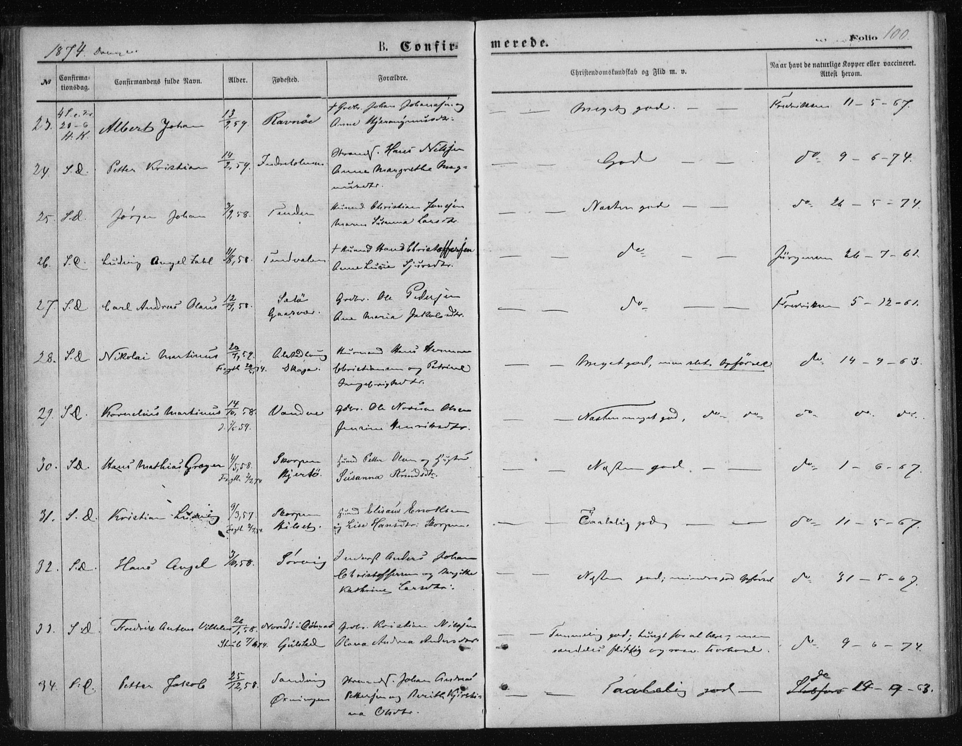 Ministerialprotokoller, klokkerbøker og fødselsregistre - Nordland, AV/SAT-A-1459/834/L0506: Ministerialbok nr. 834A04, 1872-1878, s. 100