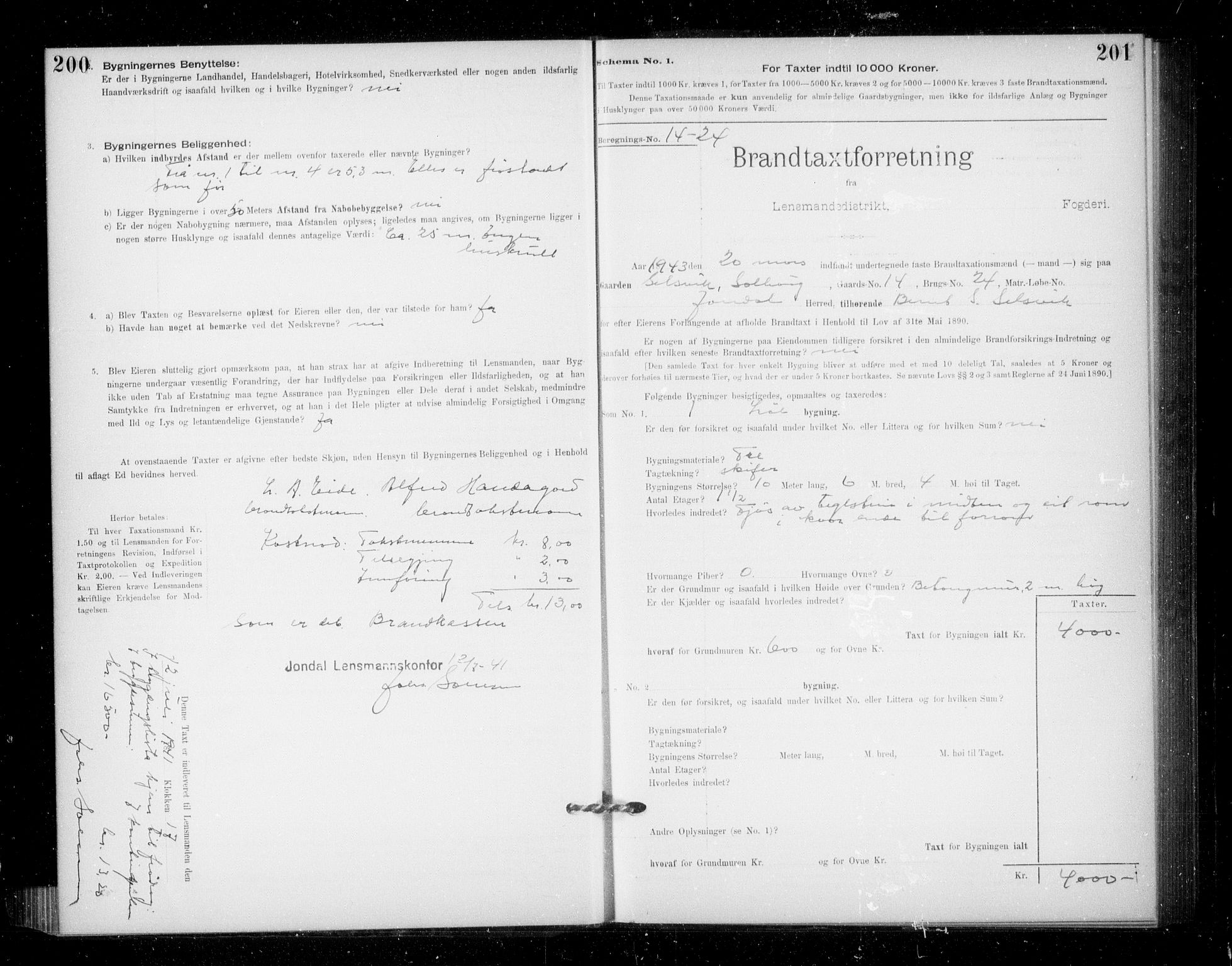 Lensmannen i Jondal, SAB/A-33101/0012/L0005: Branntakstprotokoll, skjematakst, 1894-1951, s. 200-201