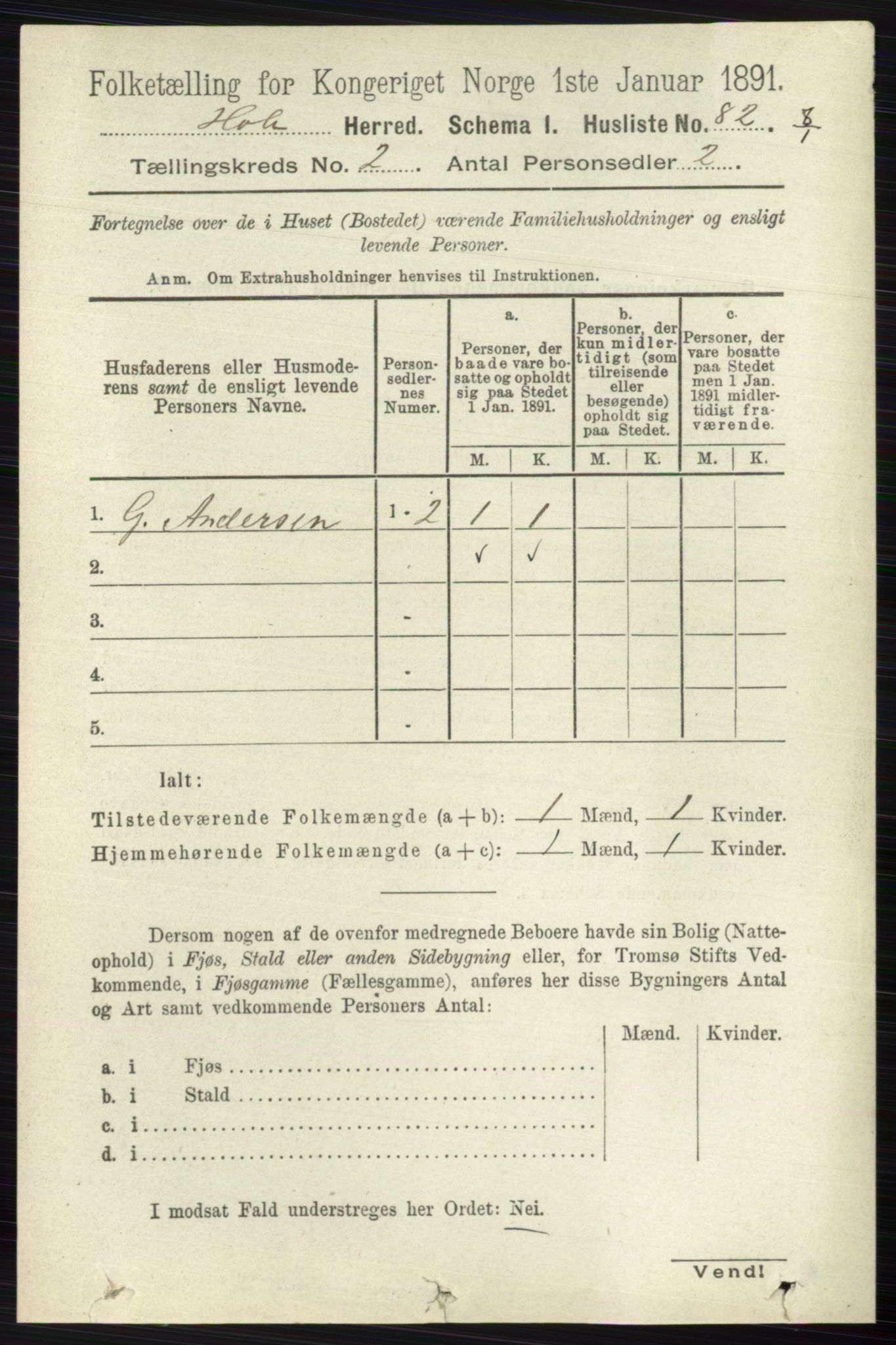 RA, Folketelling 1891 for 0612 Hole herred, 1891, s. 734