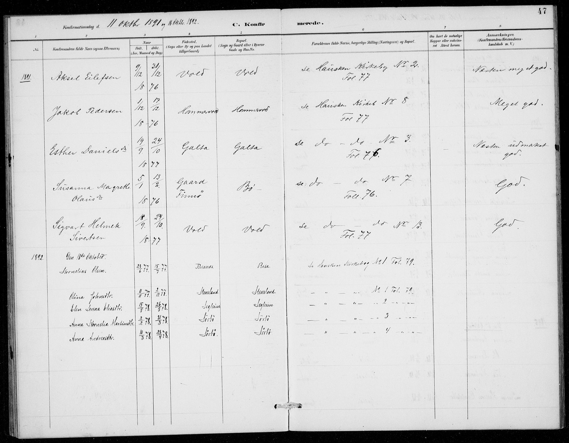 Rennesøy sokneprestkontor, AV/SAST-A -101827/H/Ha/Haa/L0016: Ministerialbok nr. A 16, 1891-1924, s. 47