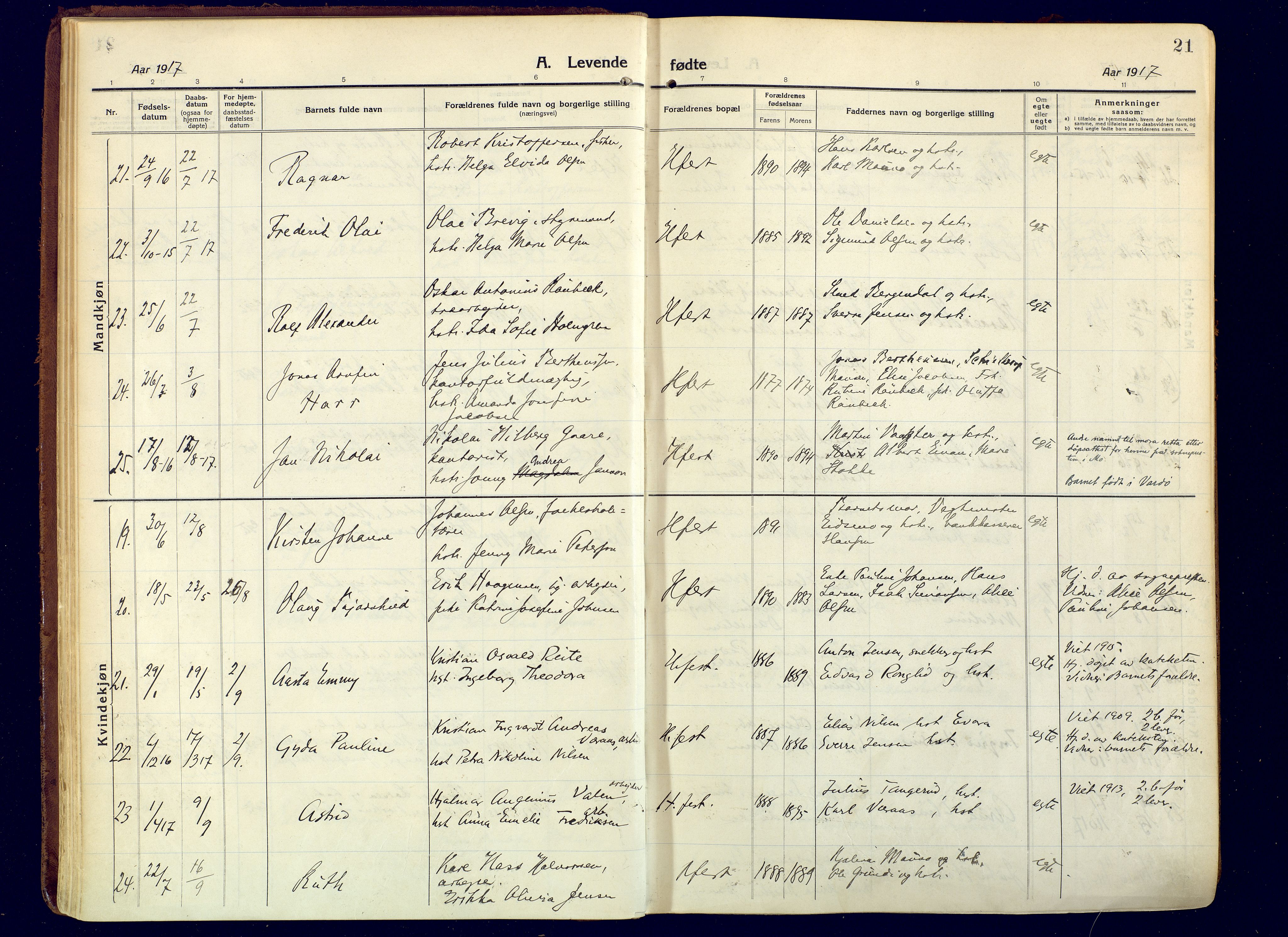 Hammerfest sokneprestkontor, AV/SATØ-S-1347/H/Ha/L0015.kirke: Ministerialbok nr. 15, 1916-1923, s. 21