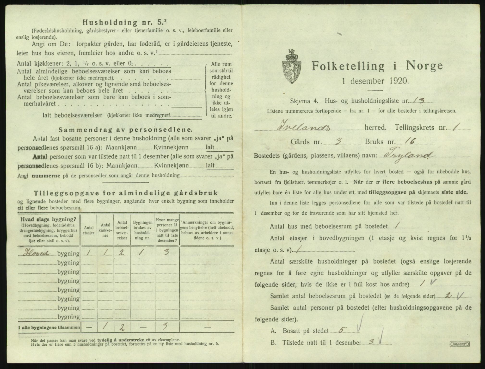 SAK, Folketelling 1920 for 0935 Iveland herred, 1920, s. 61