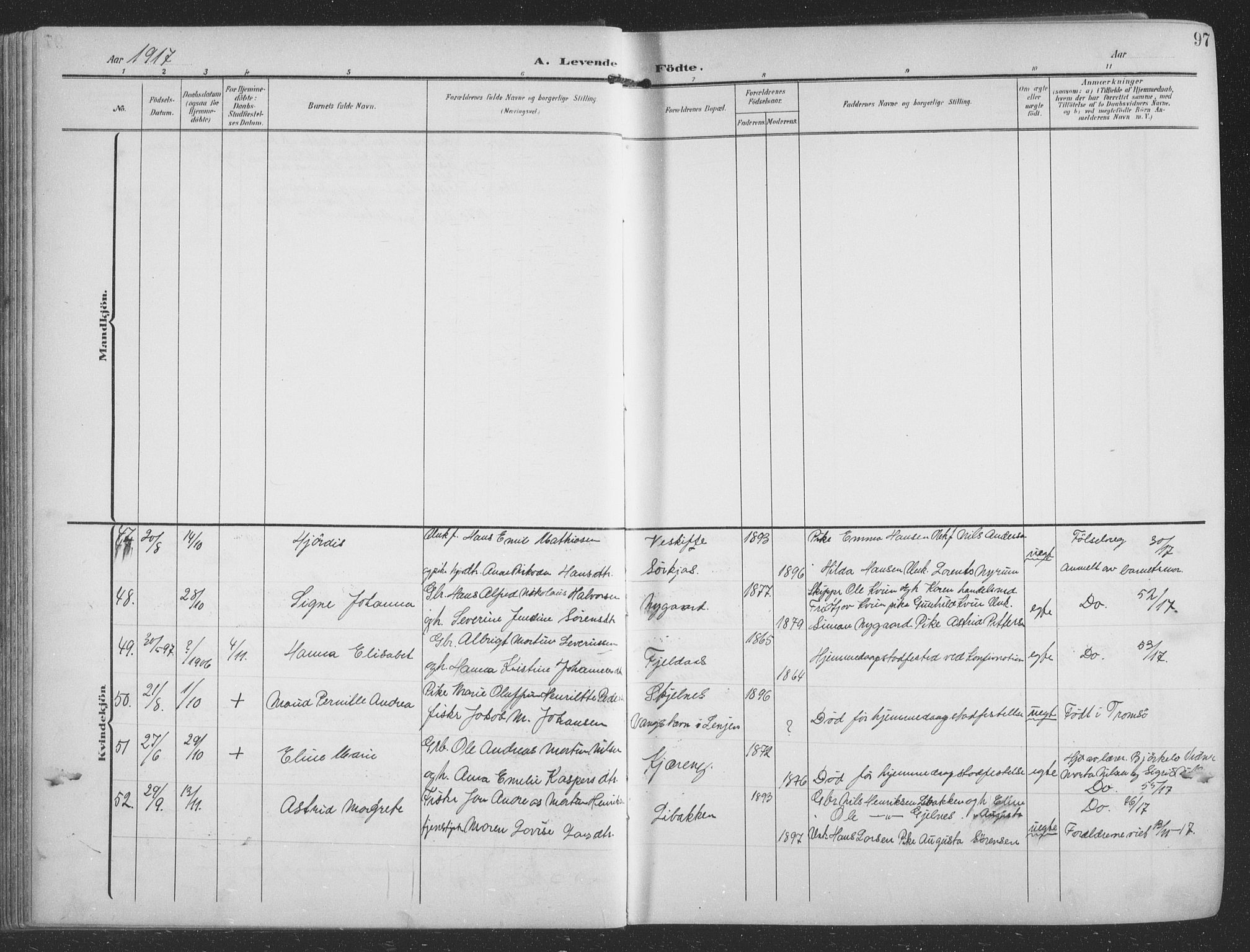 Balsfjord sokneprestembete, AV/SATØ-S-1303/G/Ga/L0009klokker: Klokkerbok nr. 9, 1906-1920, s. 97