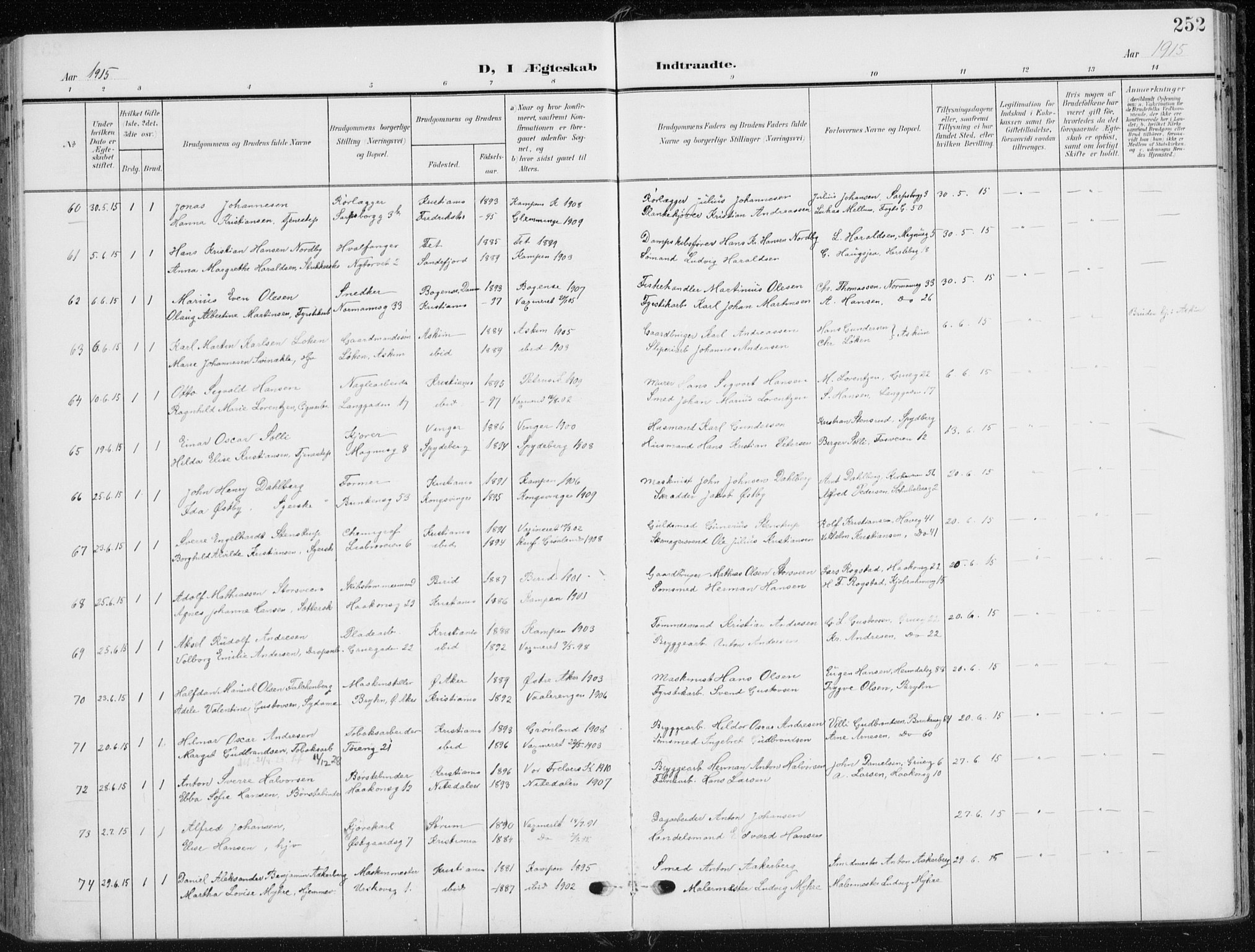 Kampen prestekontor Kirkebøker, AV/SAO-A-10853/F/Fa/L0011: Ministerialbok nr. I 11, 1907-1917, s. 252